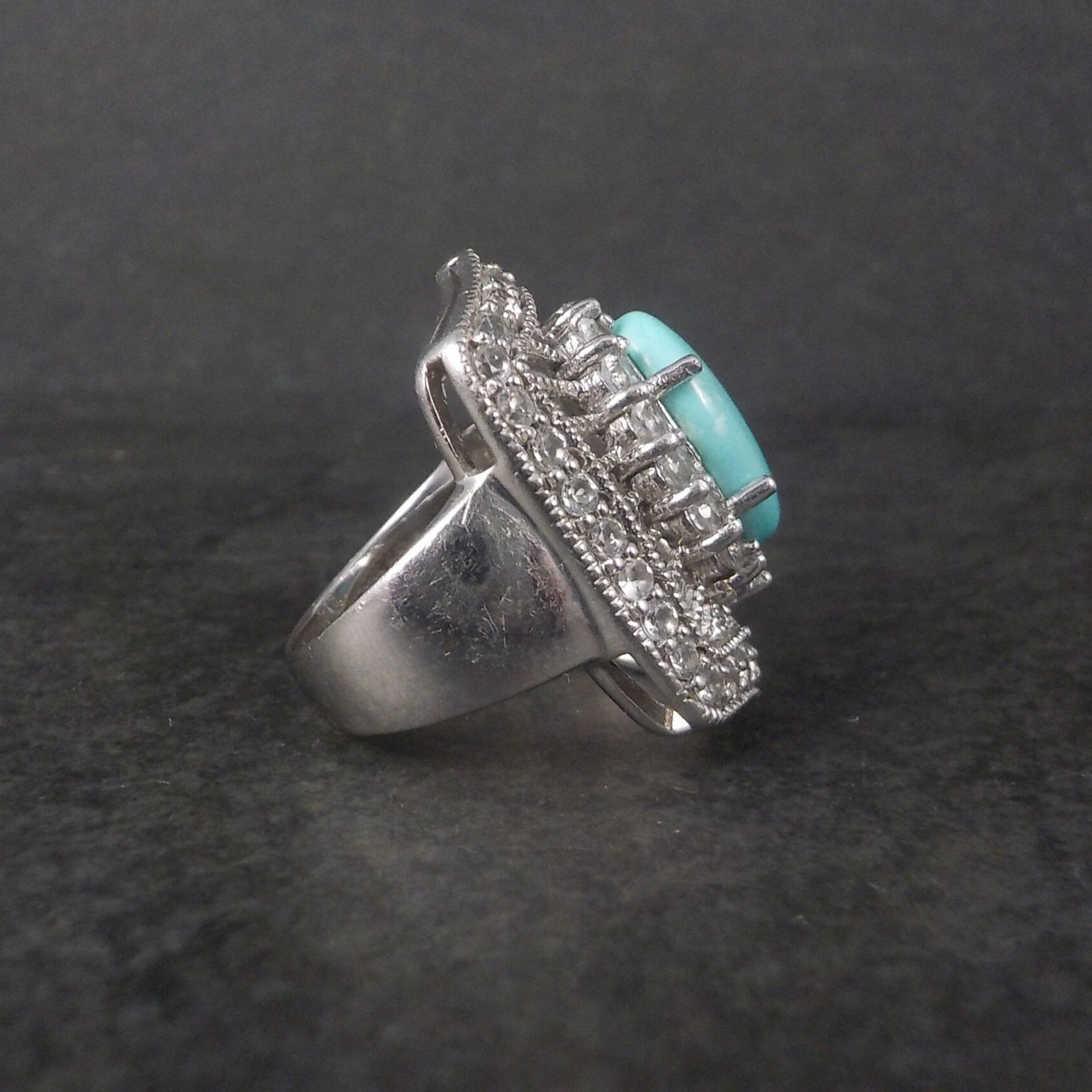 Vintage Sterling Turquoise White Topaz Ring Size 6