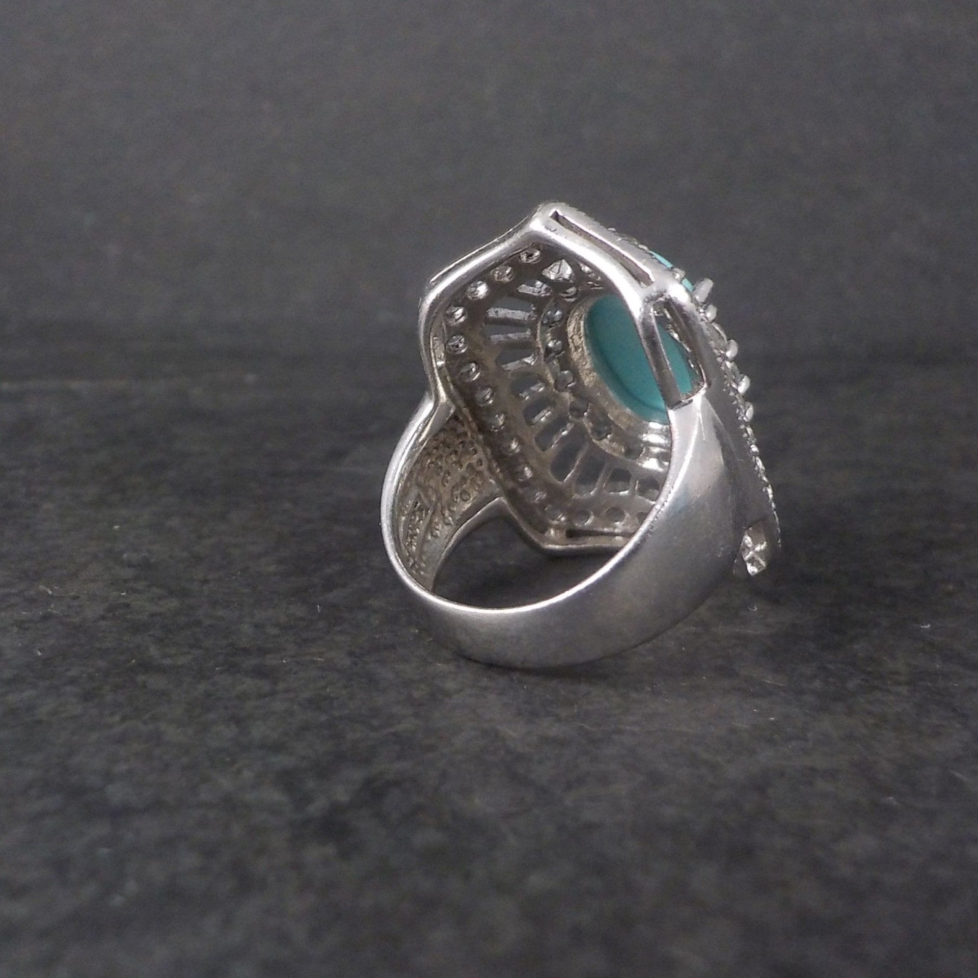 Vintage Sterling Turquoise White Topaz Ring Size 6