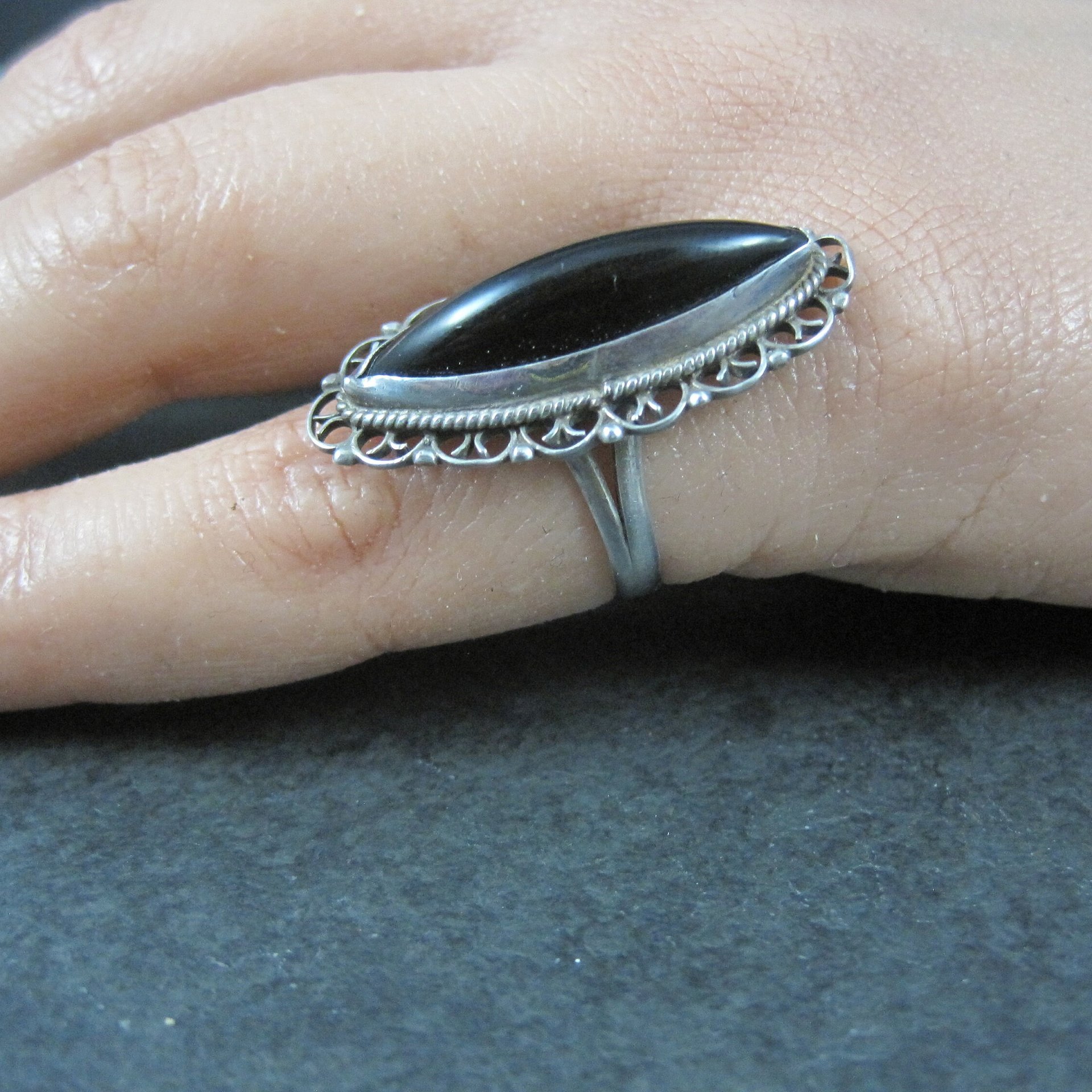Vintage Mexican Sterling Onyx Ring Size 4.5
