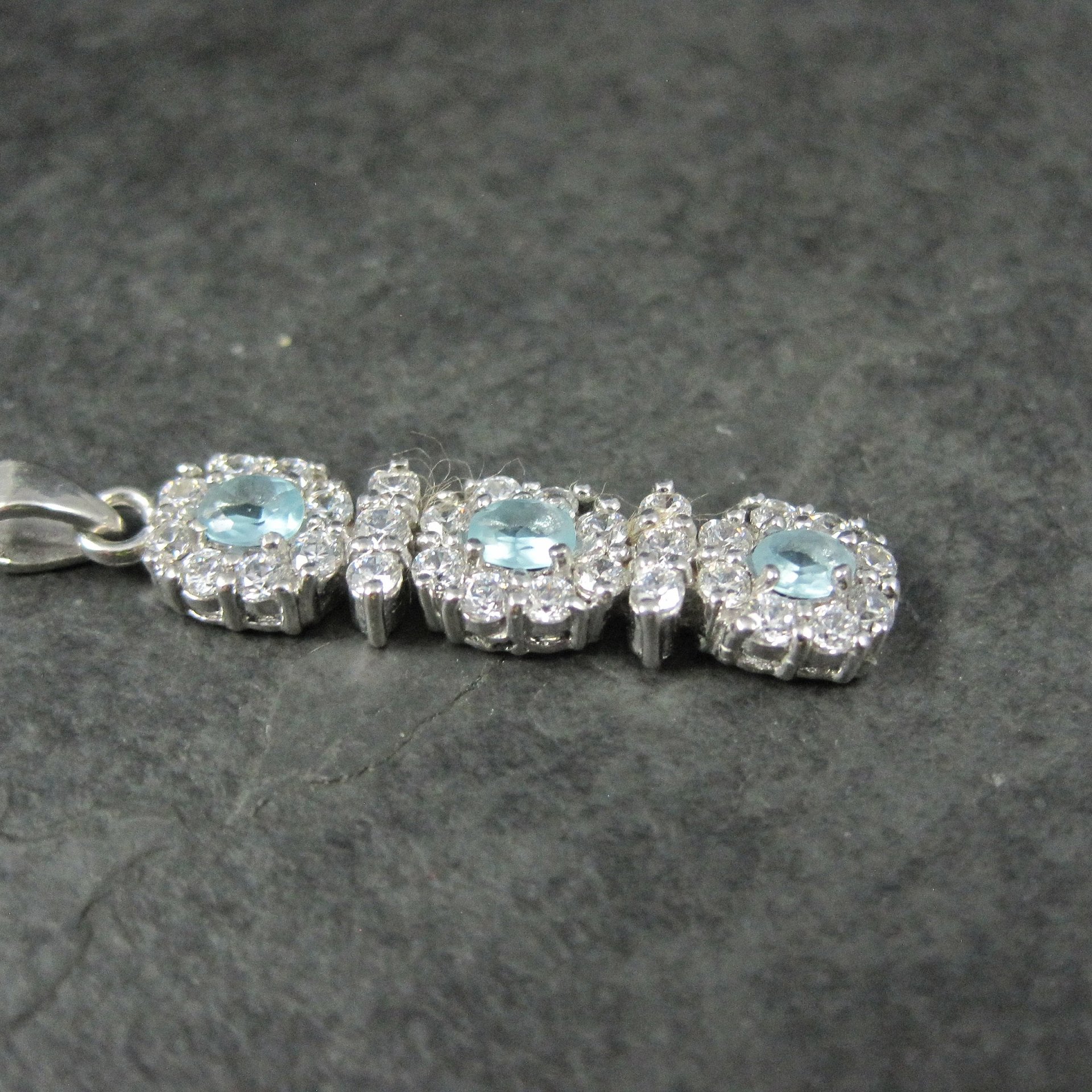 Vintage Sterling Topaz Cubic Zirconia Halo Pendant