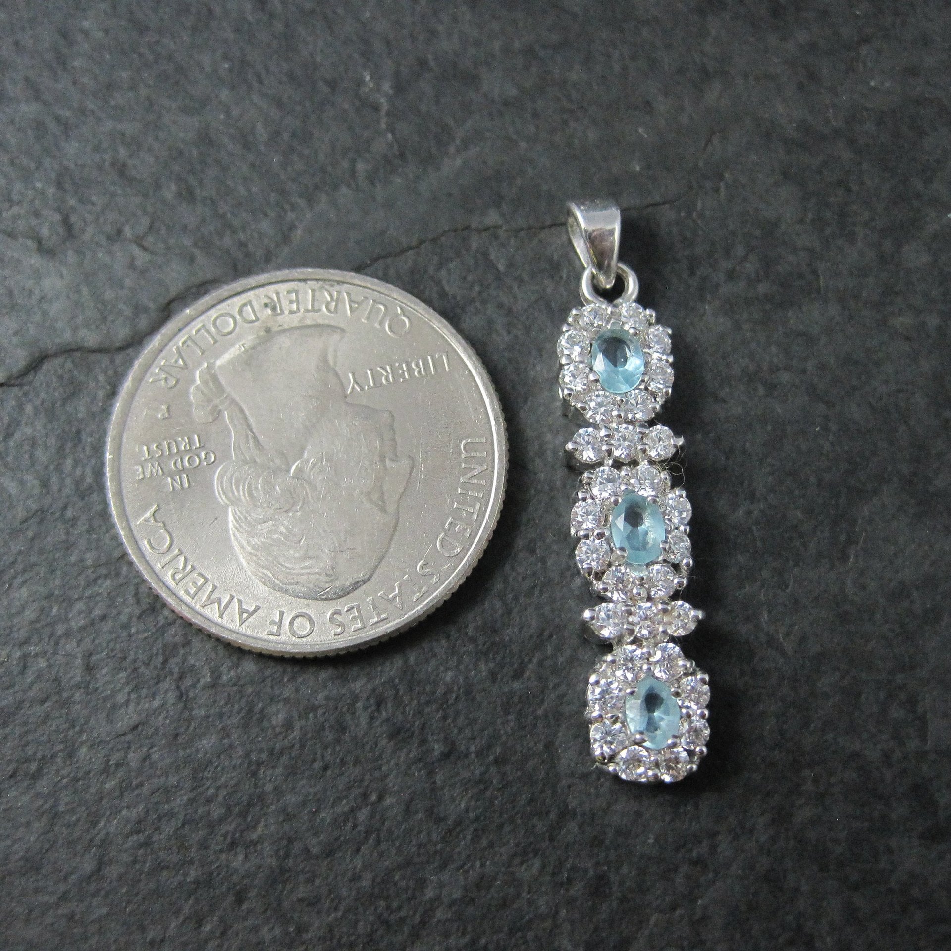 Vintage Sterling Topaz Cubic Zirconia Halo Pendant