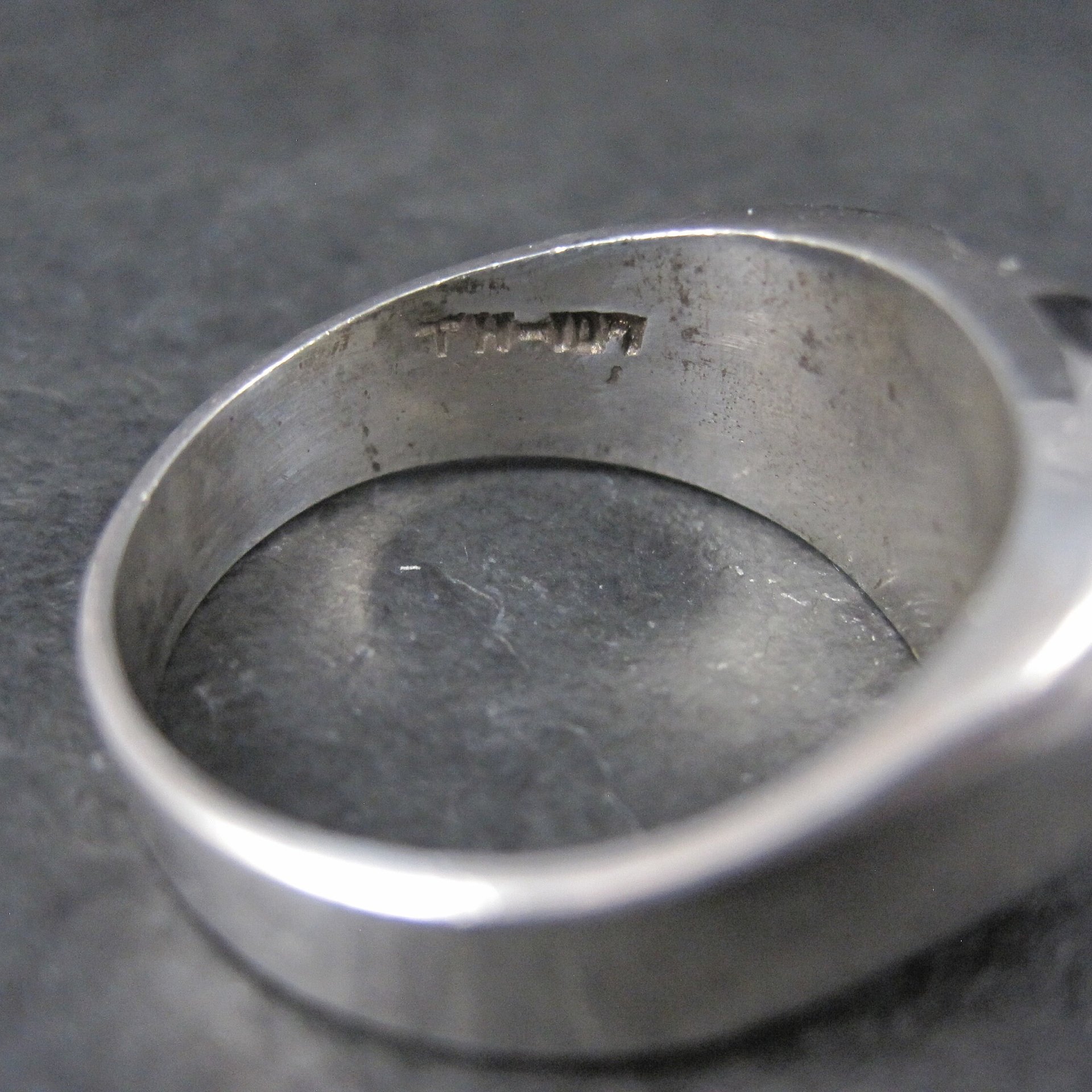 Vintage Mexican Sterling Onyx Inlay Ring Sizes 12.5 and 13.25