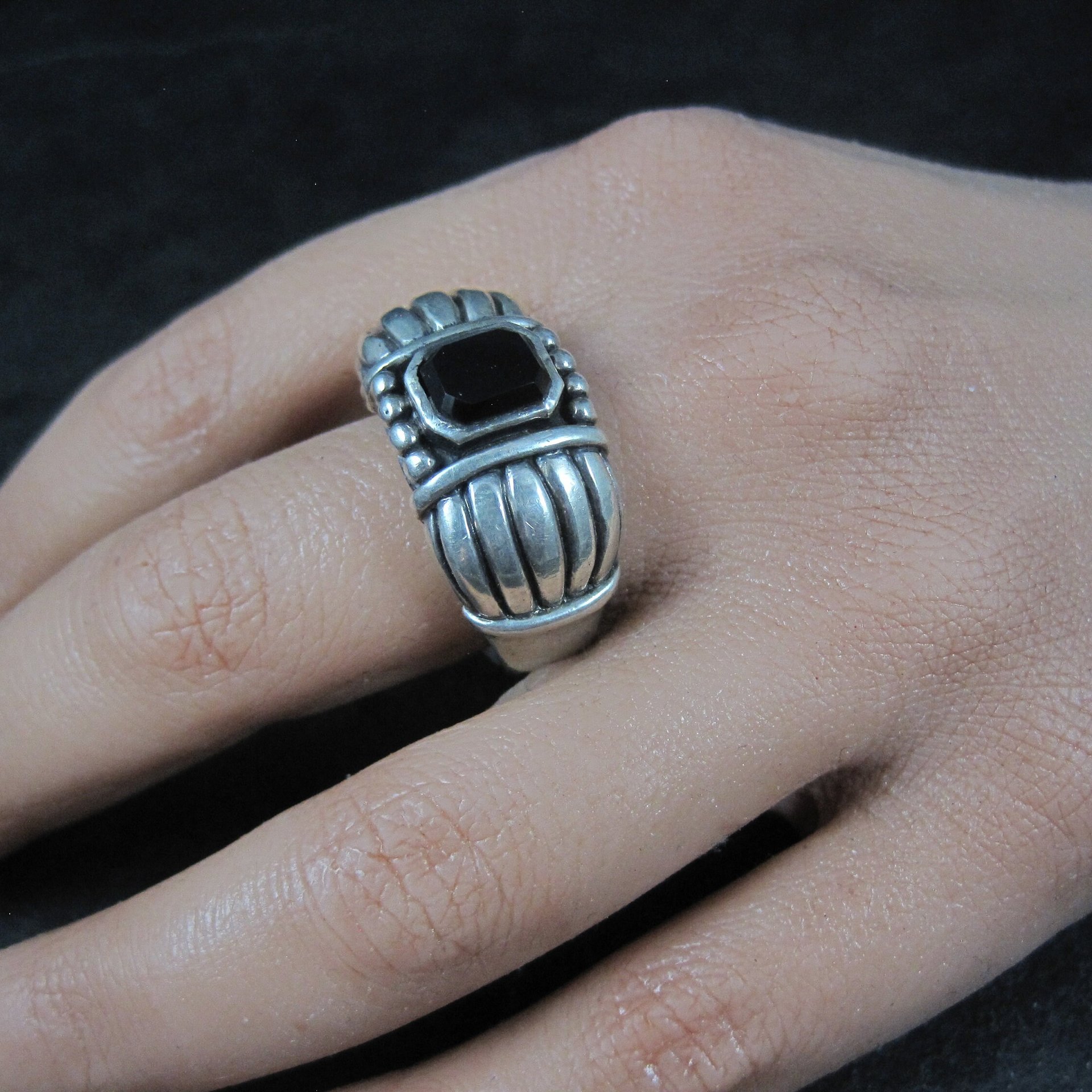 Vintage Gothic Sterling Onyx Ring New Old Stock Multiple Sizes Available
