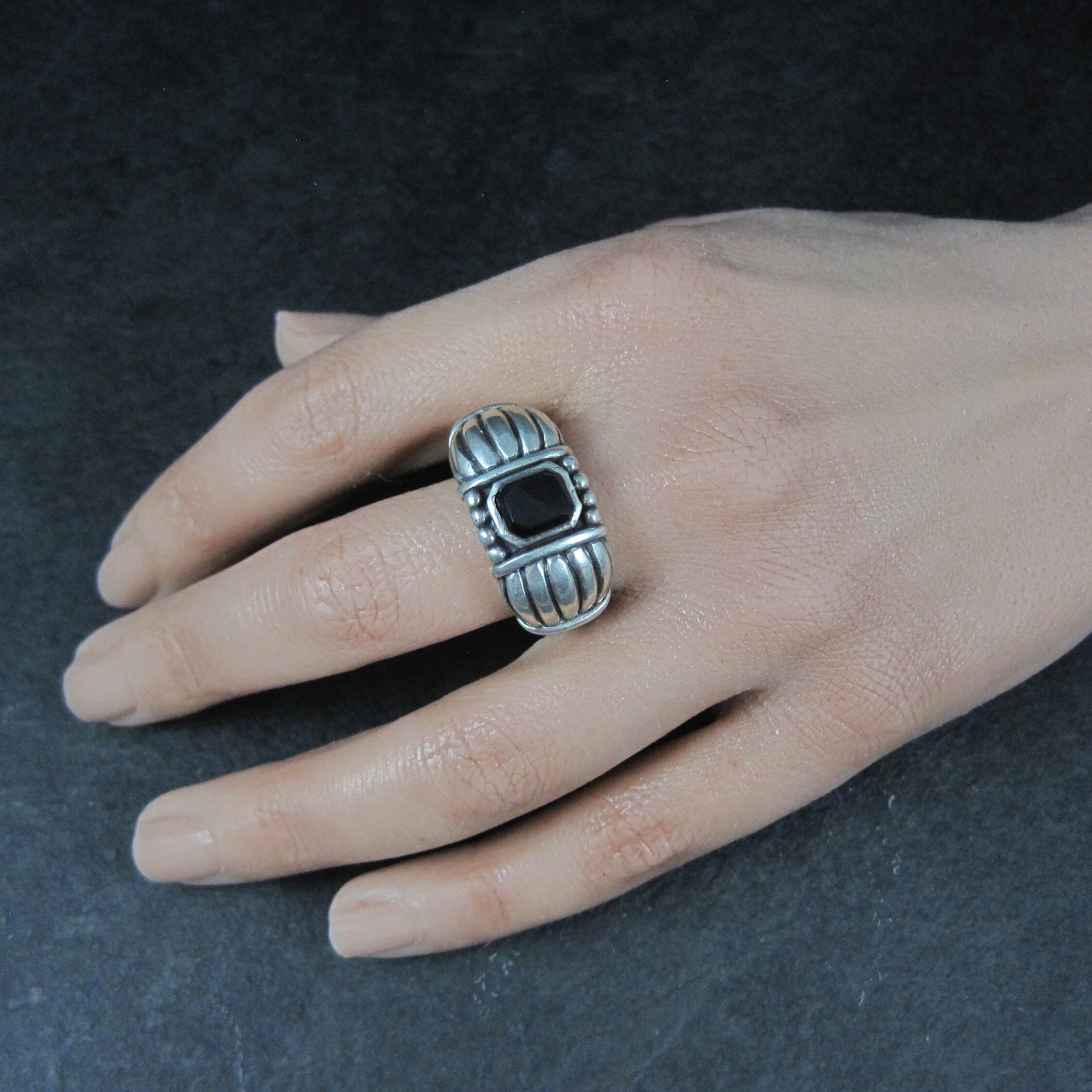 Vintage Gothic Sterling Onyx Ring New Old Stock Multiple Sizes Available