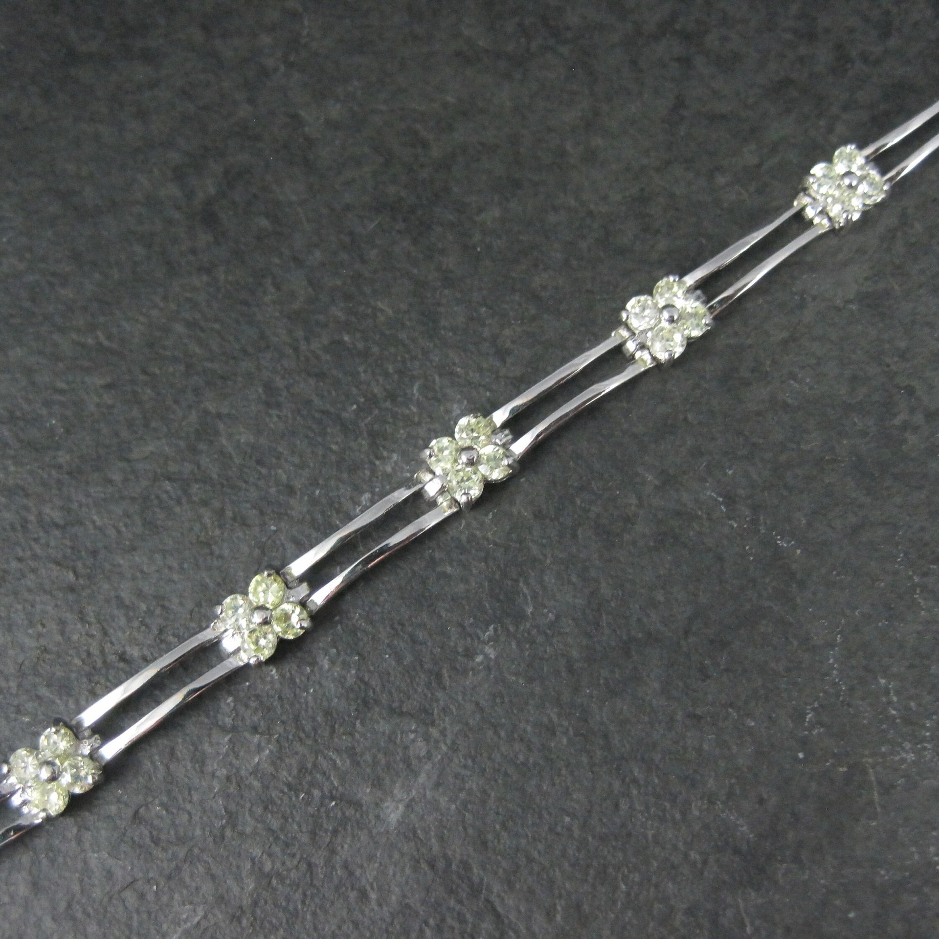 Vintage Sterling Yellow Cz Flower Bracelet 7.25 Inches