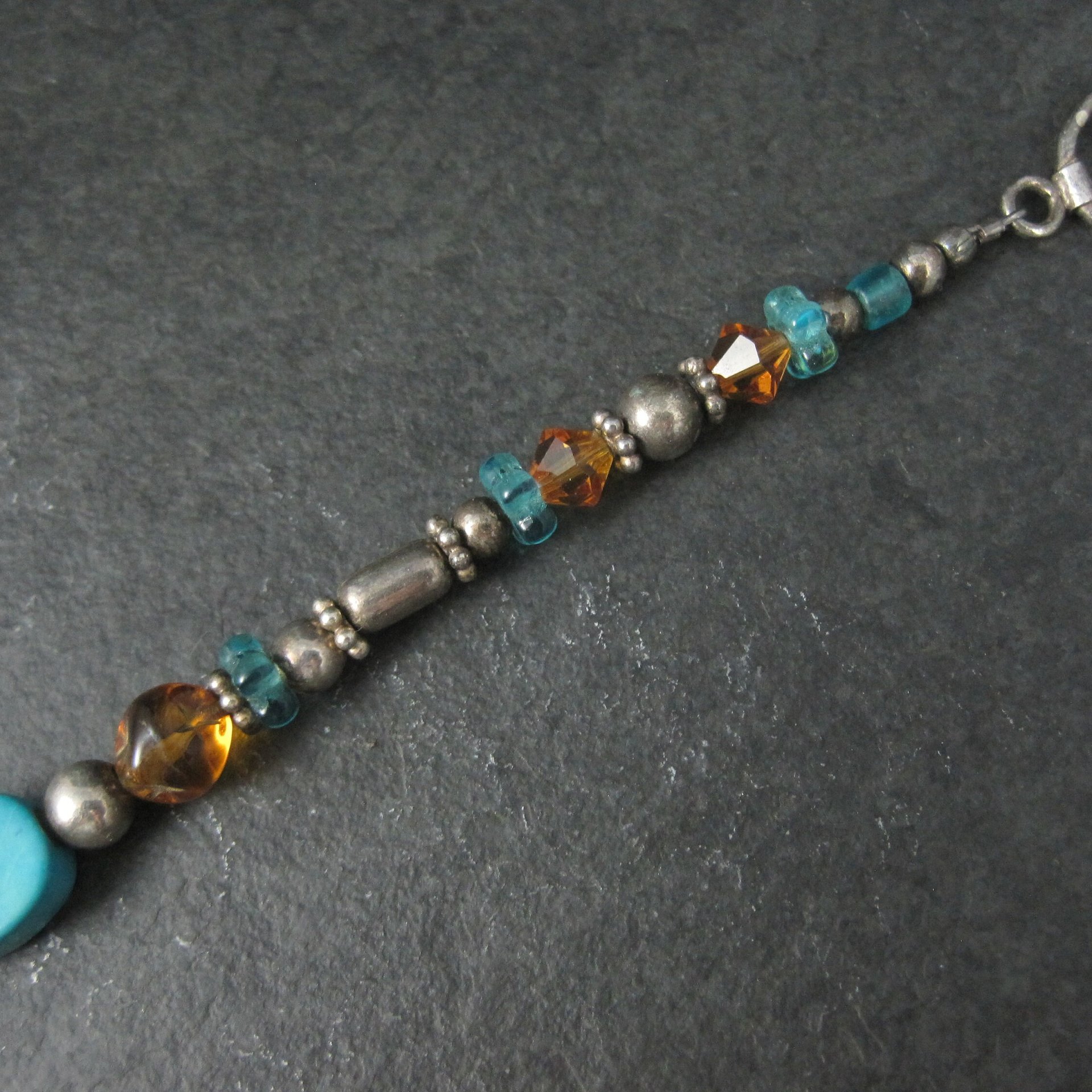 Vintage Sterling Turquoise Crystal Toggle Bracelet 7.5 Inches