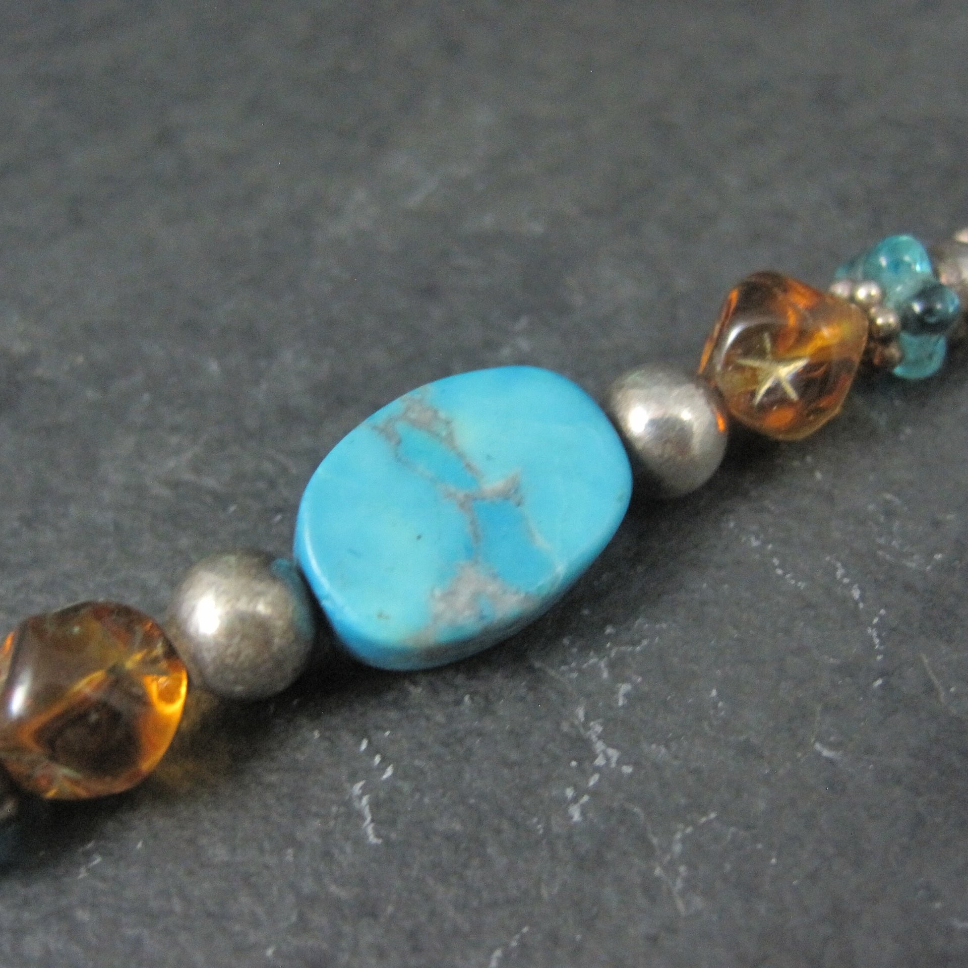 Vintage Sterling Turquoise Crystal Toggle Bracelet 7.5 Inches