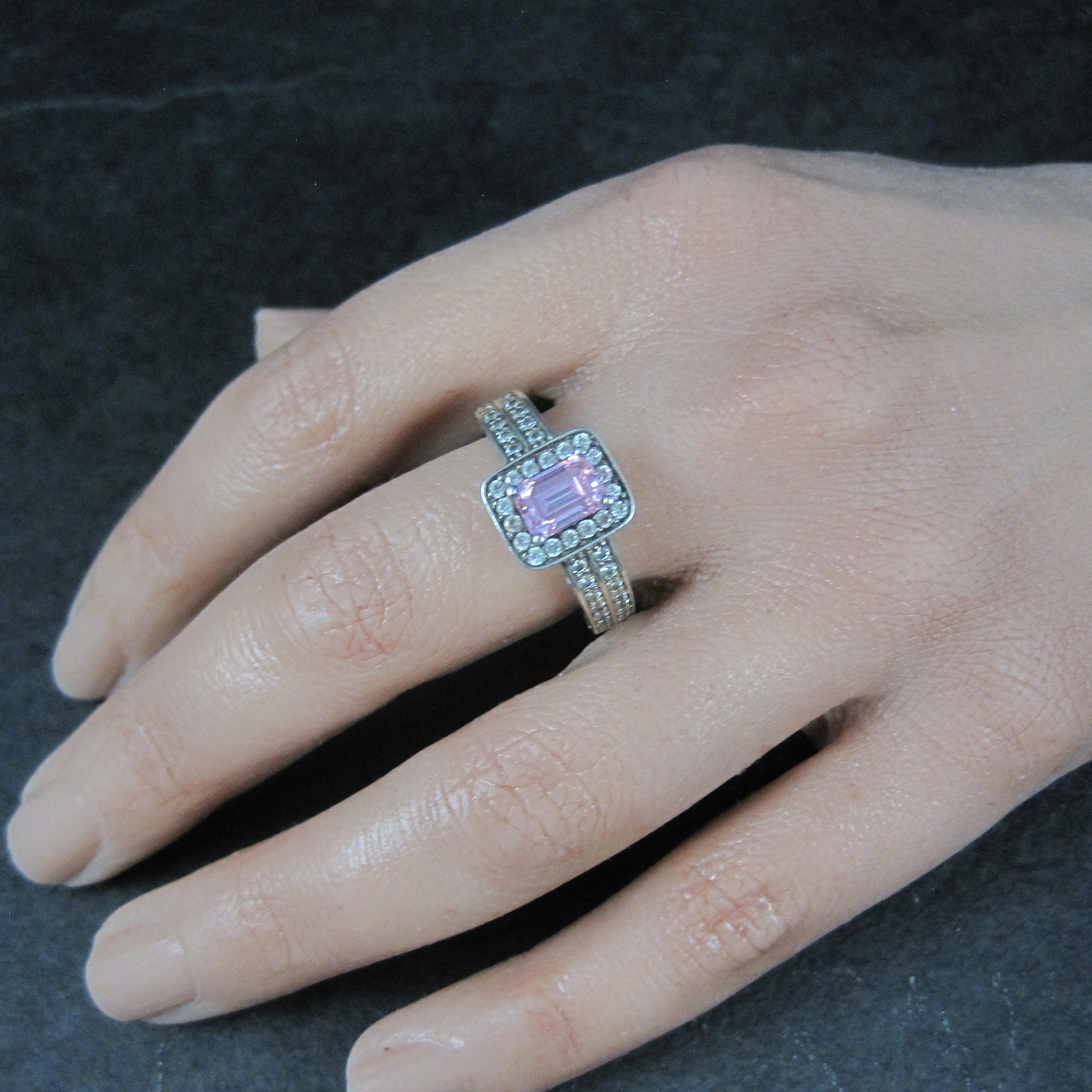 Vintage Sterling Pink Cz Cocktail Ring Size 8