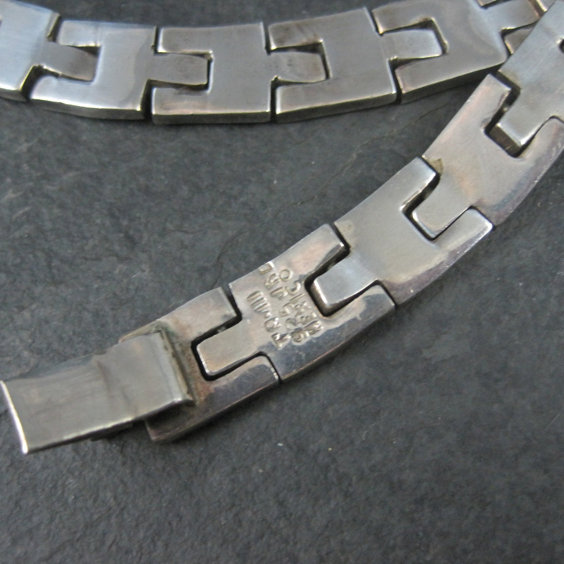 Heavy Vintage Mexican Sterling Link Necklace Choker 16 "