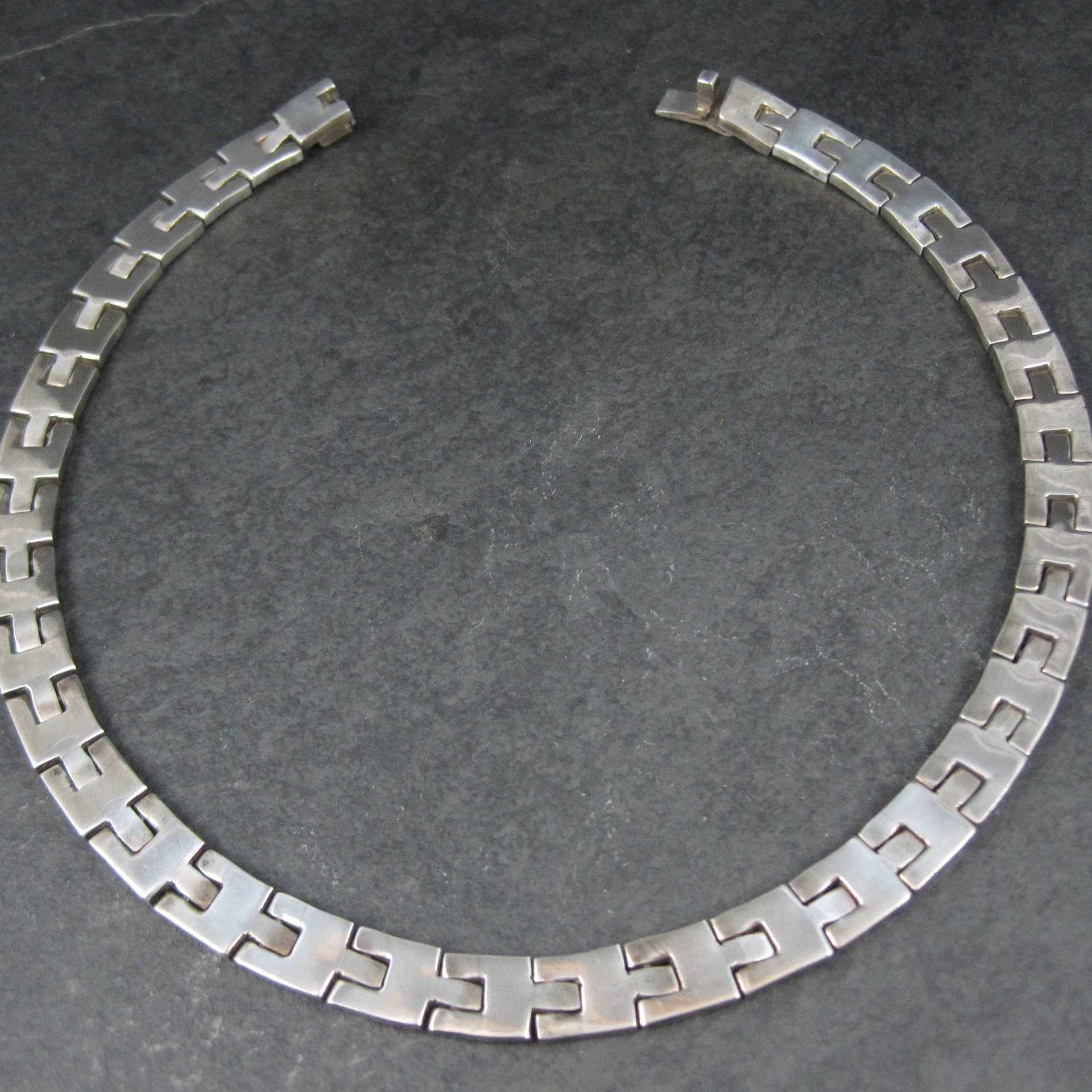 Heavy Vintage Mexican Sterling Link Necklace Choker 16 "