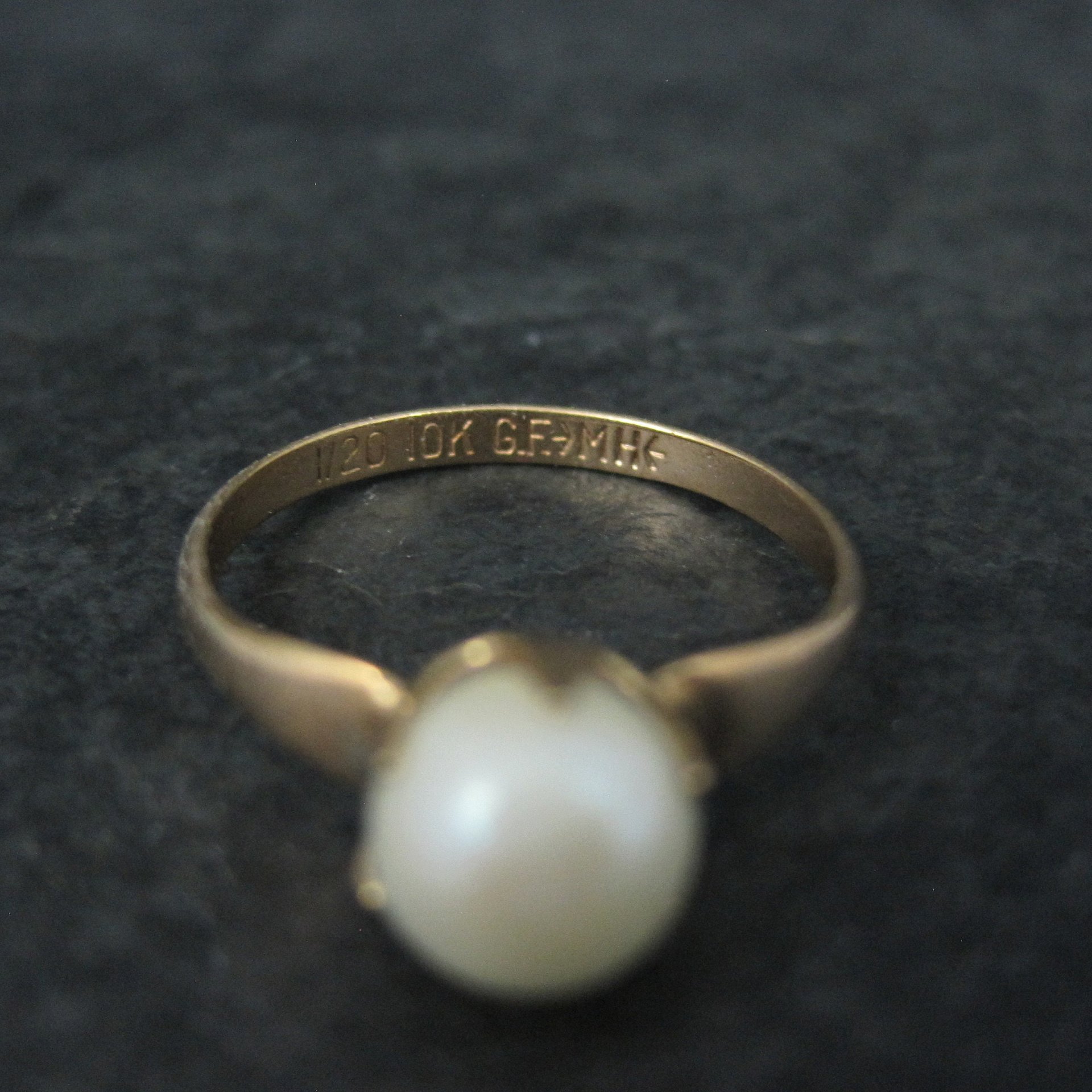 Vintage Gold Filled Pearl Solitaire Ring Old New Stock