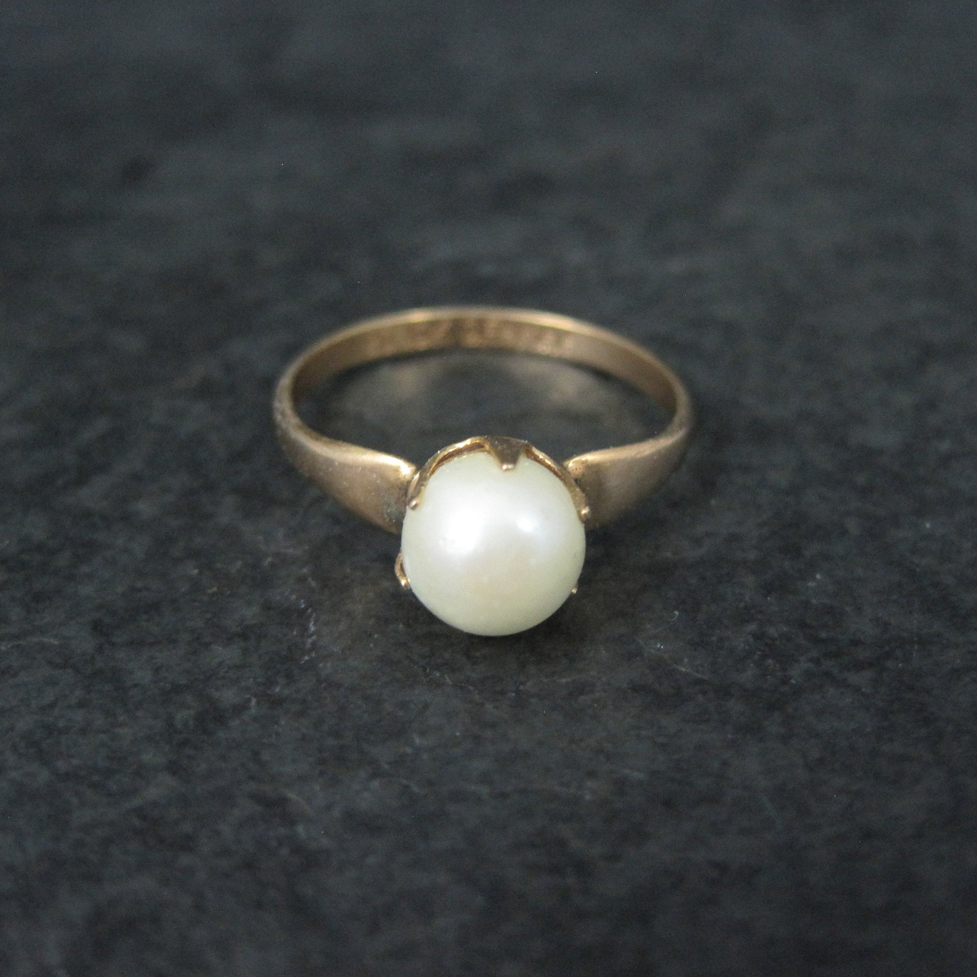 Vintage Gold Filled Pearl Solitaire Ring Old New Stock