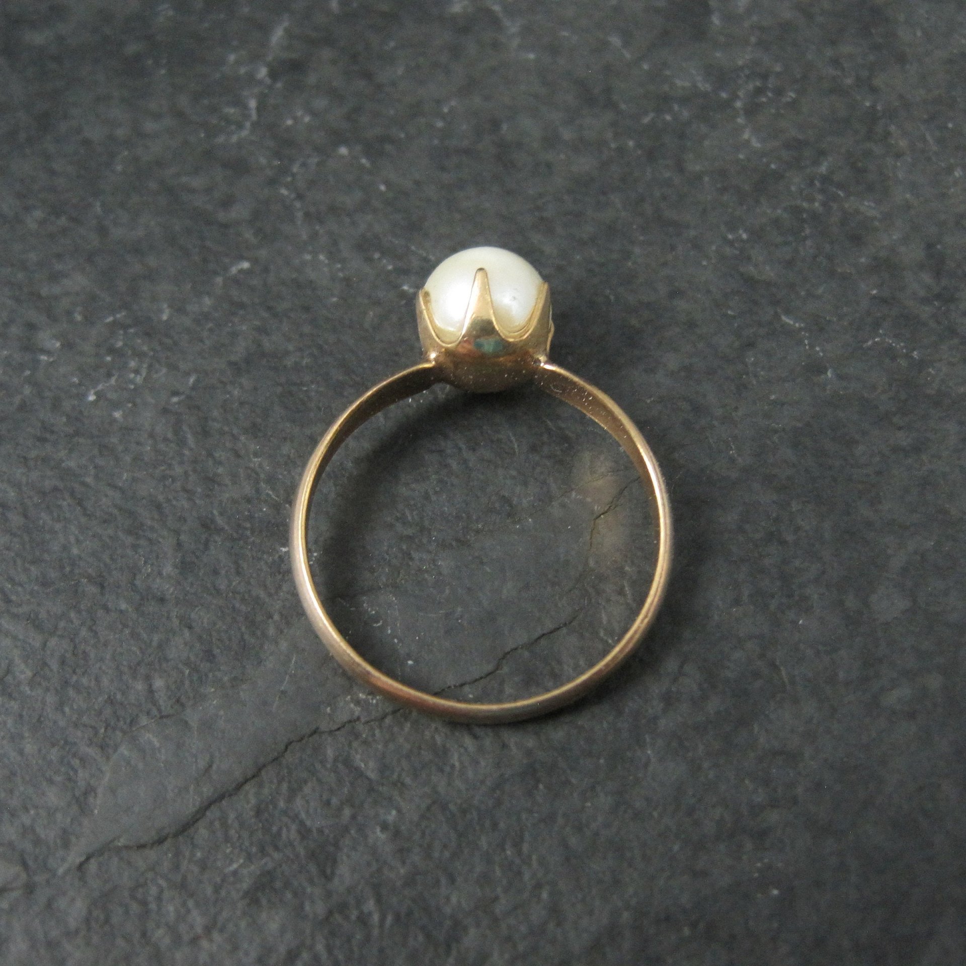 Vintage Gold Filled Pearl Solitaire Ring Old New Stock