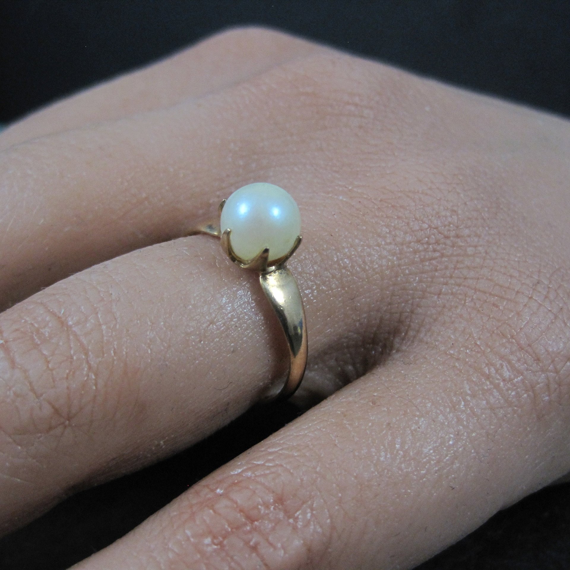 Vintage Gold Filled Pearl Solitaire Ring Old New Stock