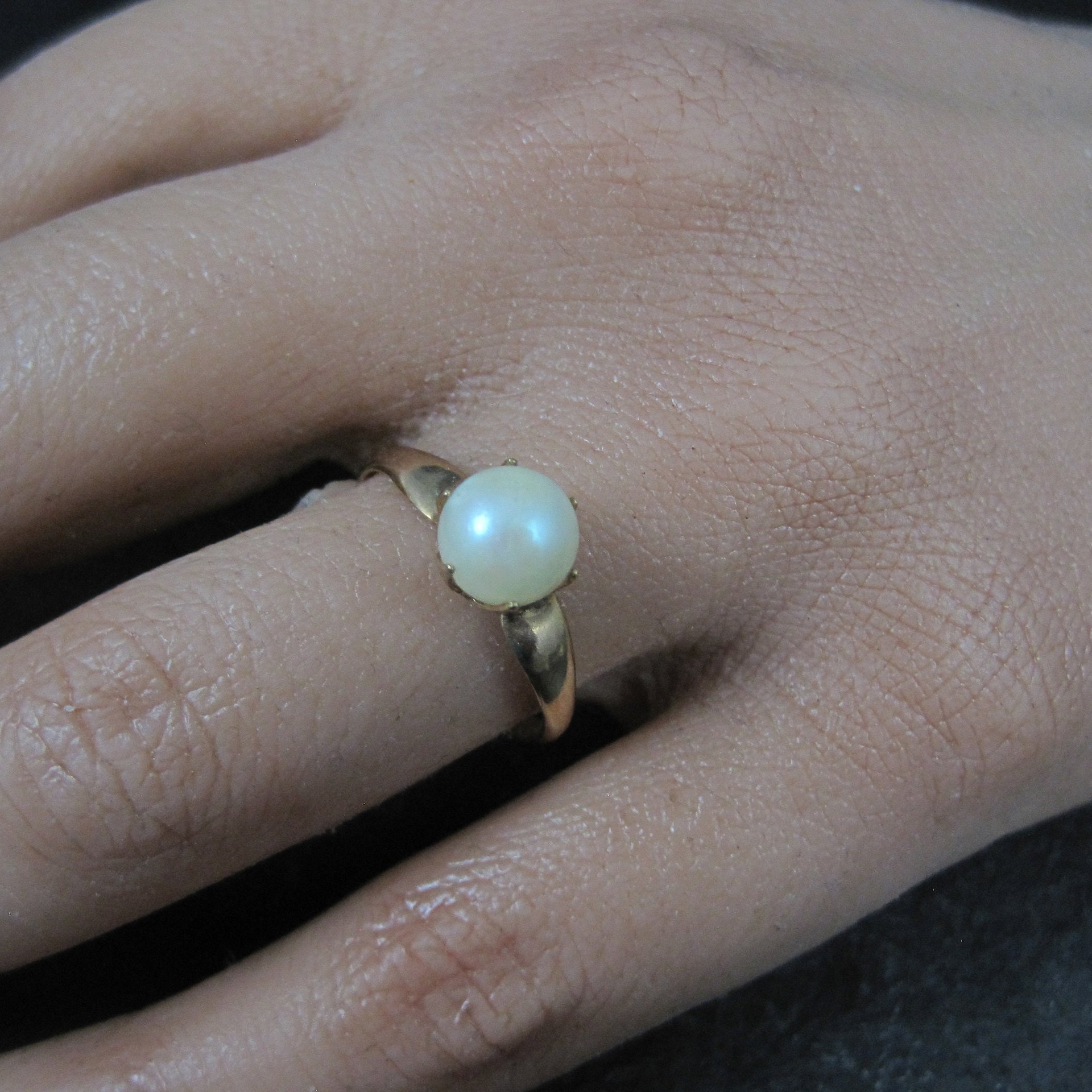 Vintage Gold Filled Pearl Solitaire Ring Old New Stock