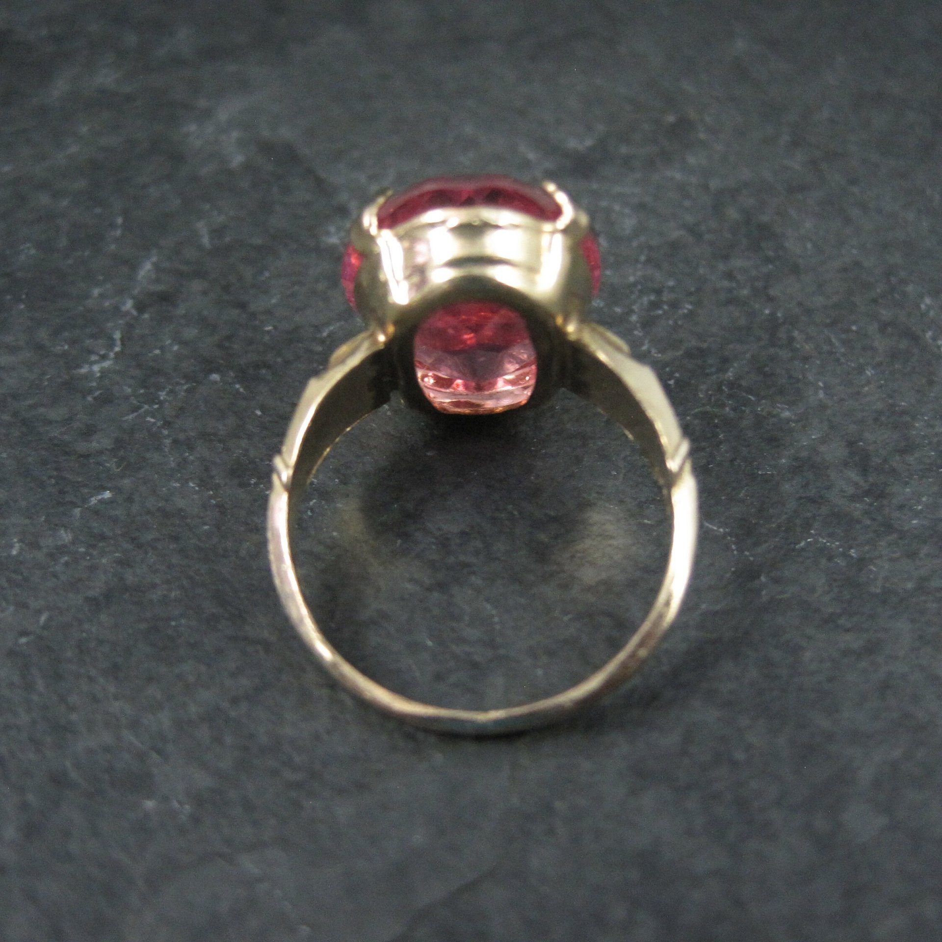 Antique Gold Filled Pink Glass Ring Size 7
