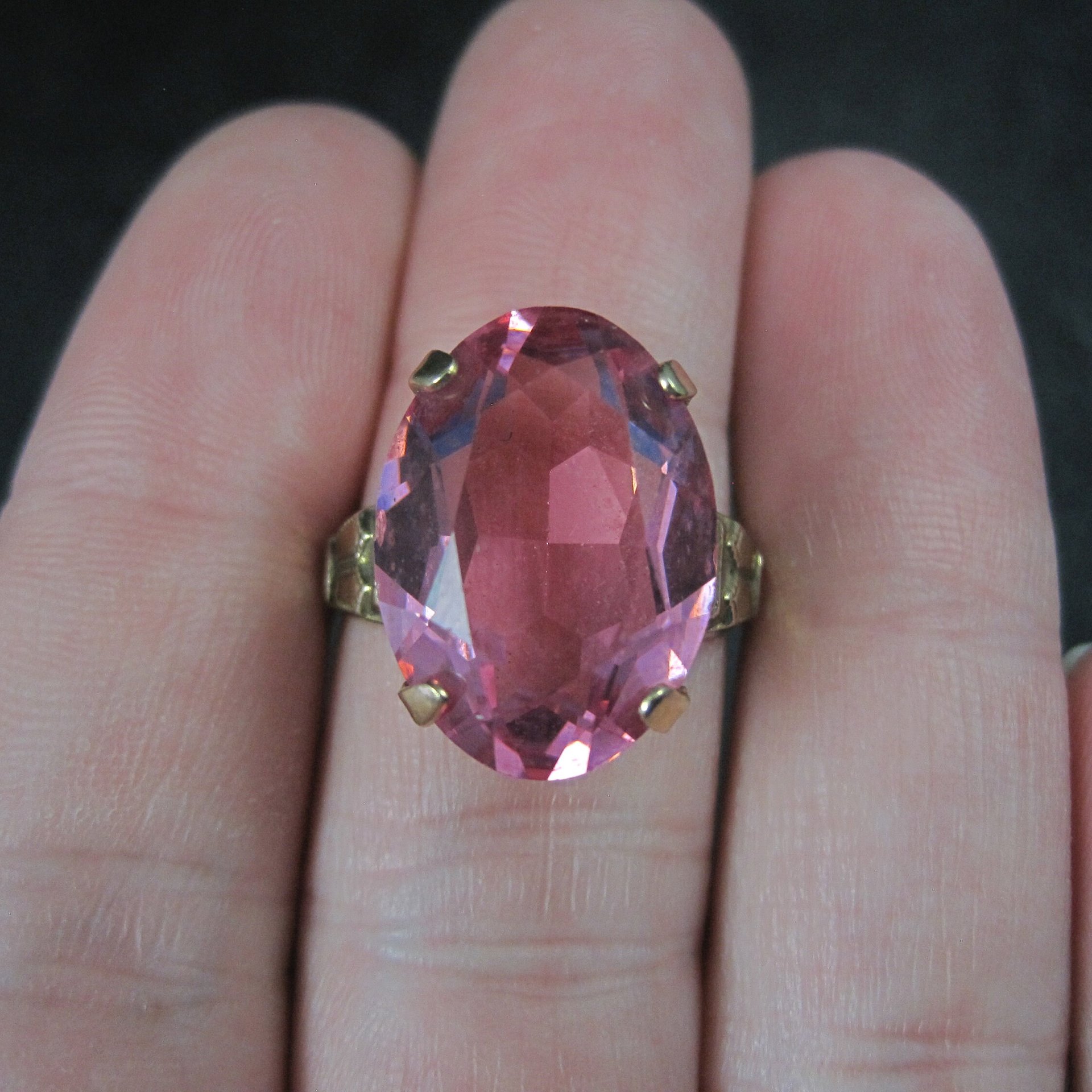 Antique Gold Filled Pink Glass Ring Size 7