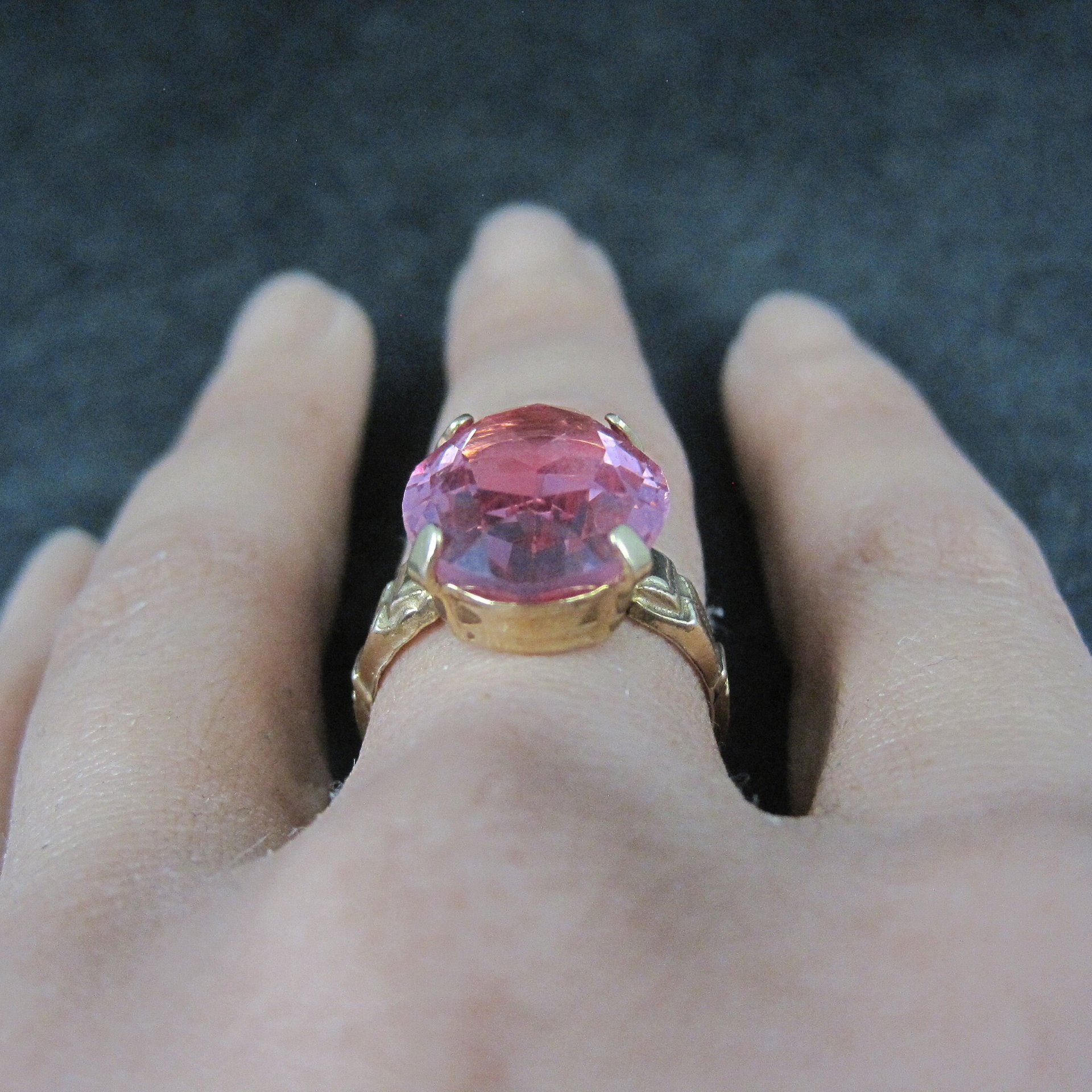 Antique Gold Filled Pink Glass Ring Size 7