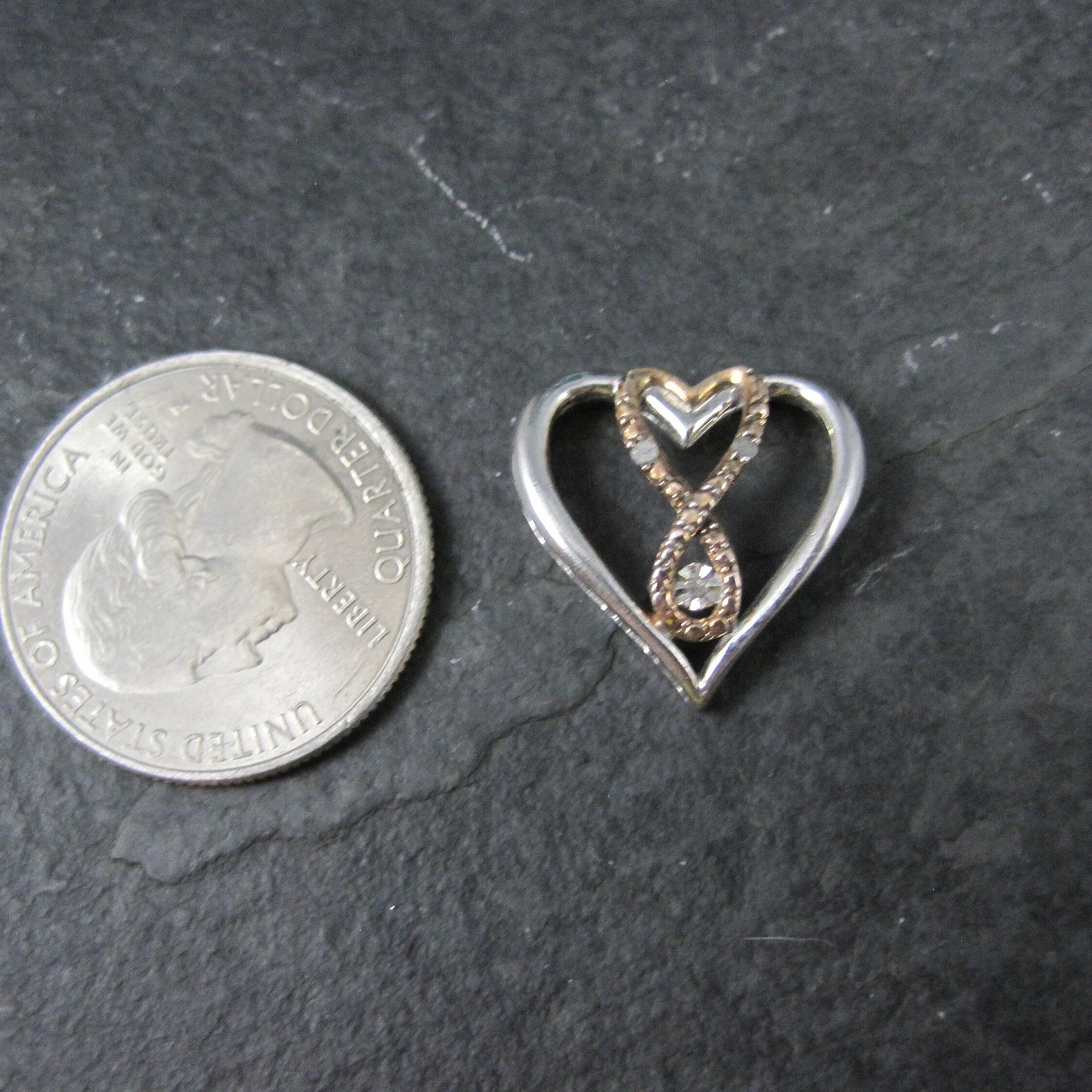 Vintage Vermeil Sterling Diamond Heart Pendant