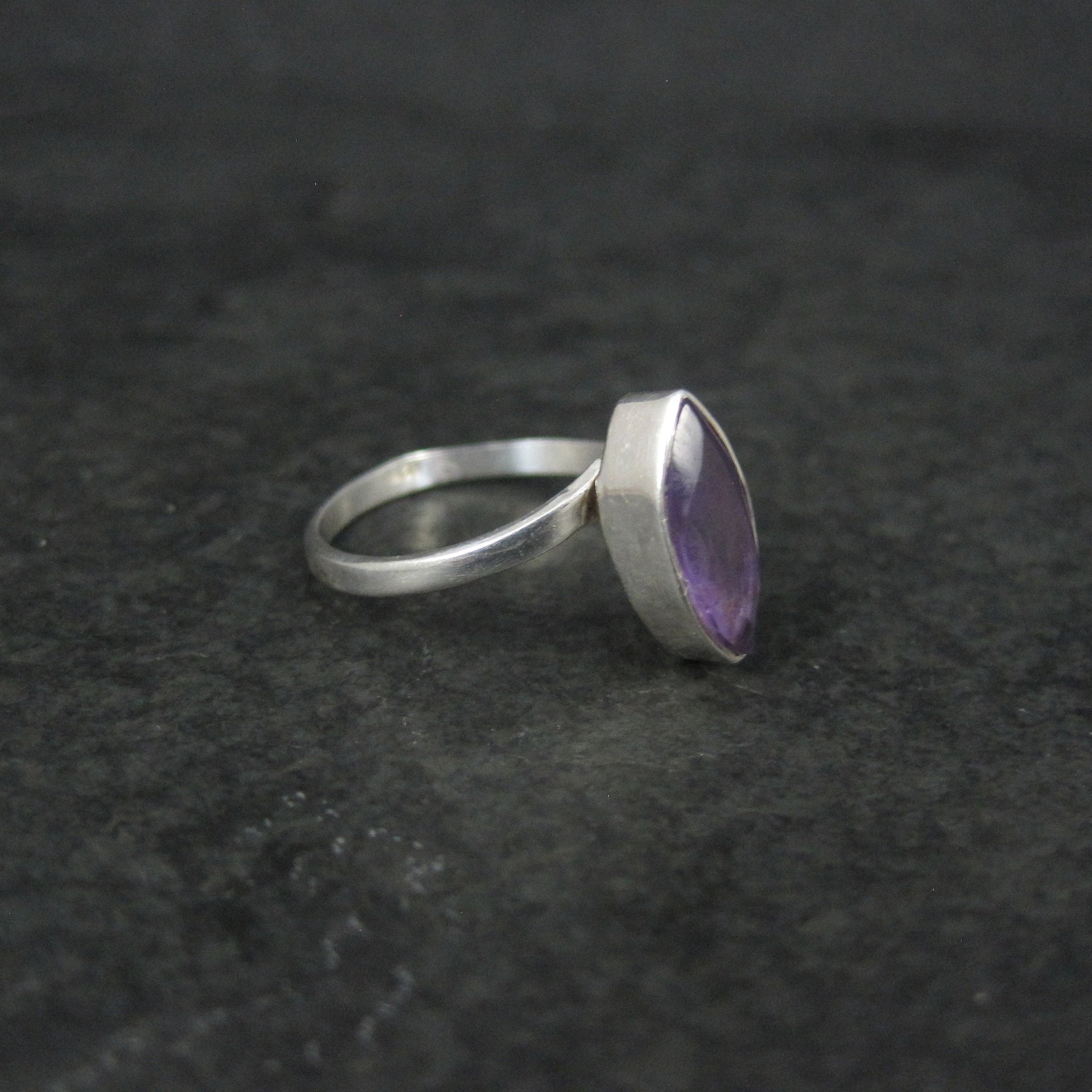 Simple Sterling Marquise Cut Amethyst Ring Size 6.5