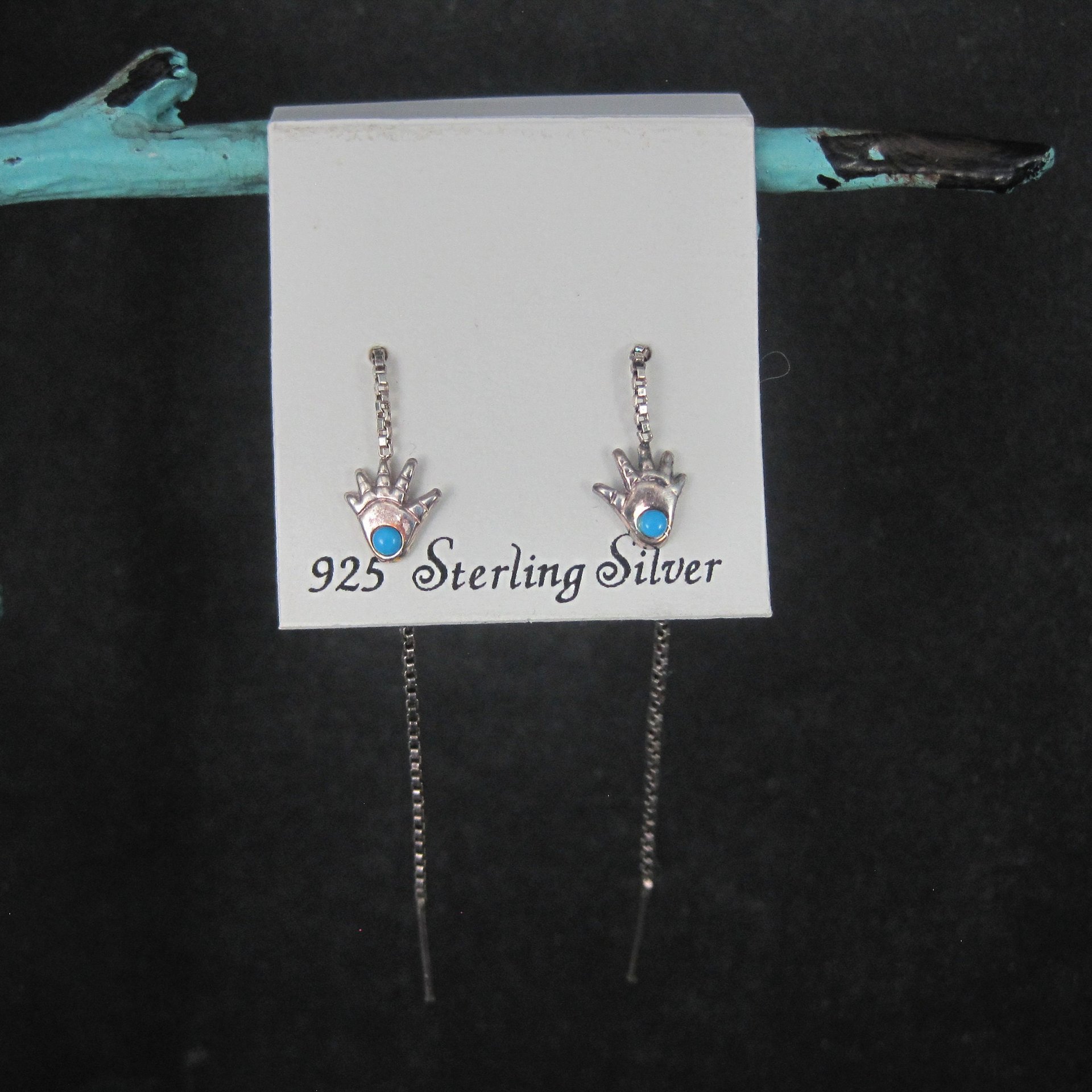 Vintage Sterling Turquoise Hand Threader Earrings