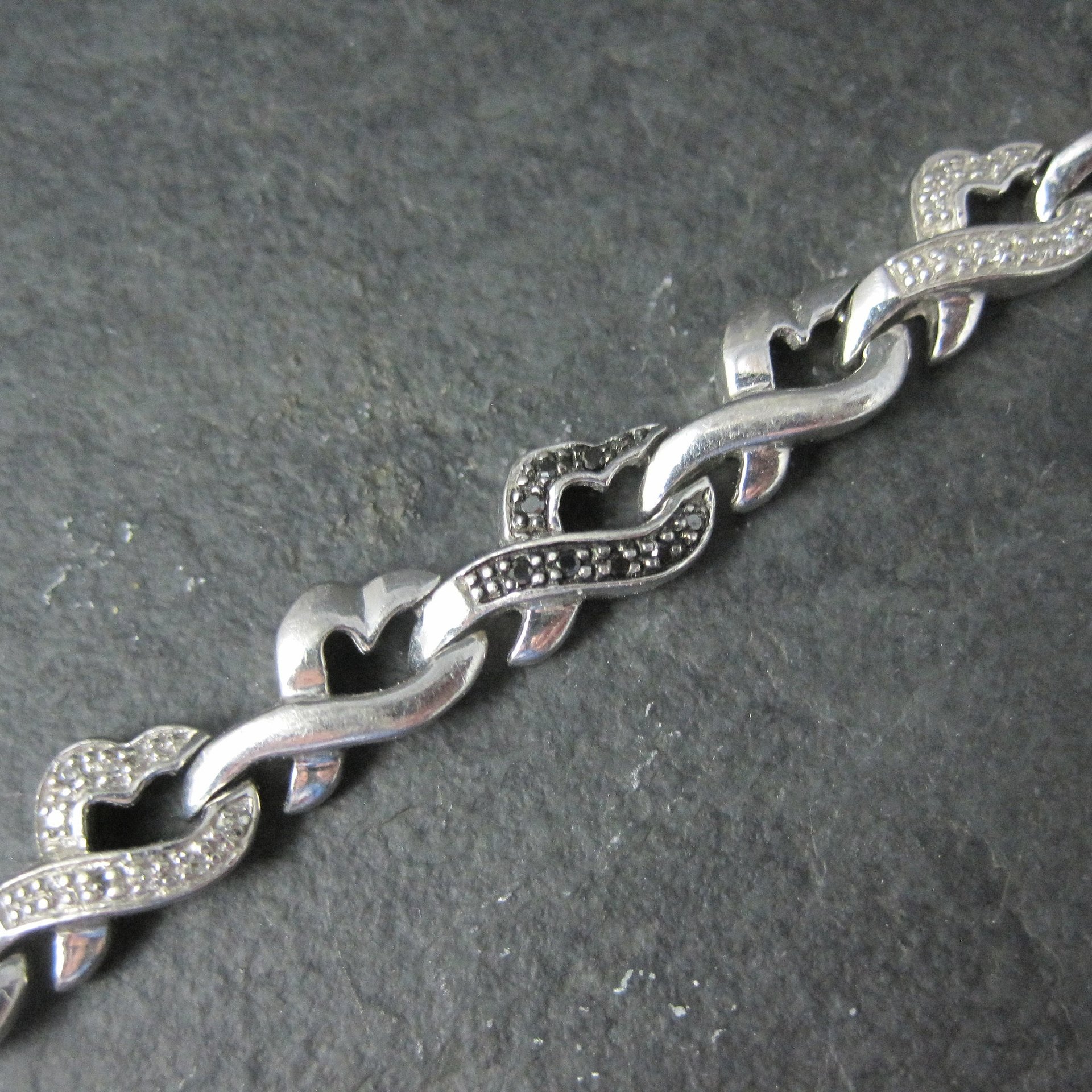 Vintage Sterling Diamond Illusion Heart Bracelet 6.25"