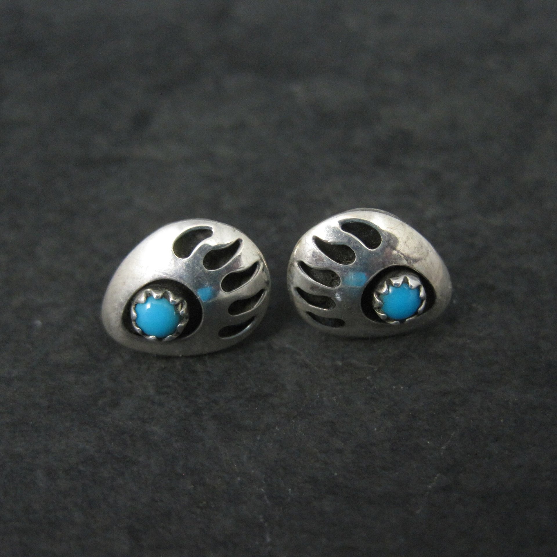 Small Sterling Turquoise Bear Paw Earrings