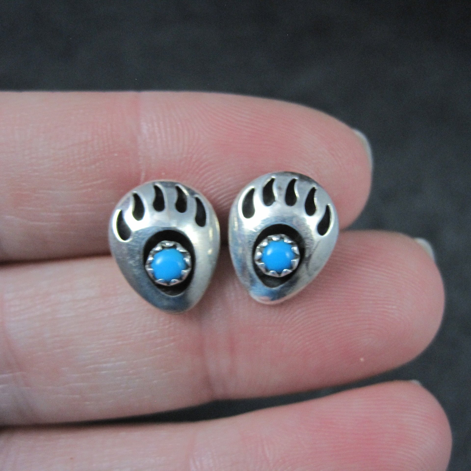 Small Sterling Turquoise Bear Paw Earrings