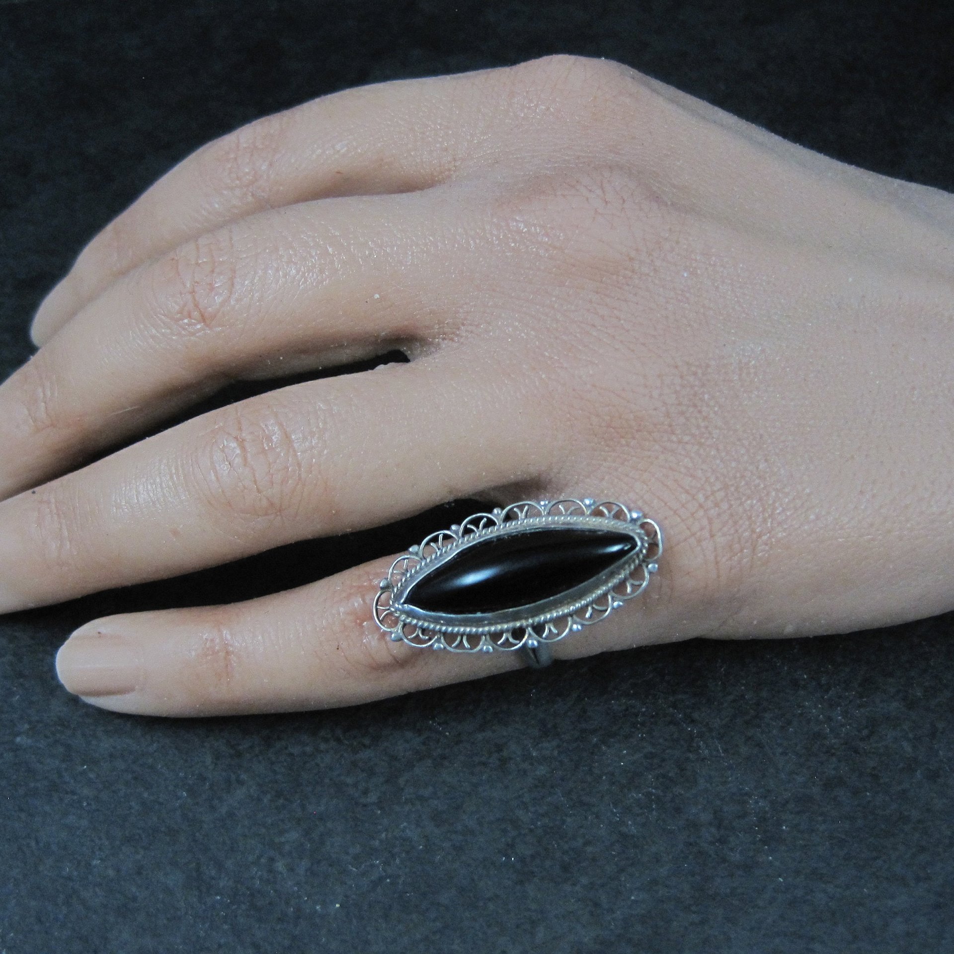 Vintage Mexican Sterling Onyx Ring Size 4.5