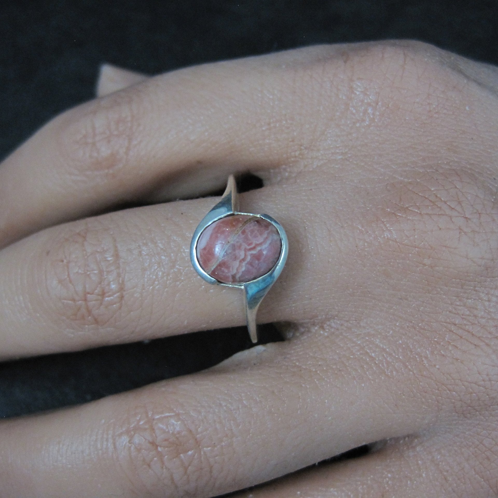 Dainty Estate Sterling Rhodochrosite Ring Size 9