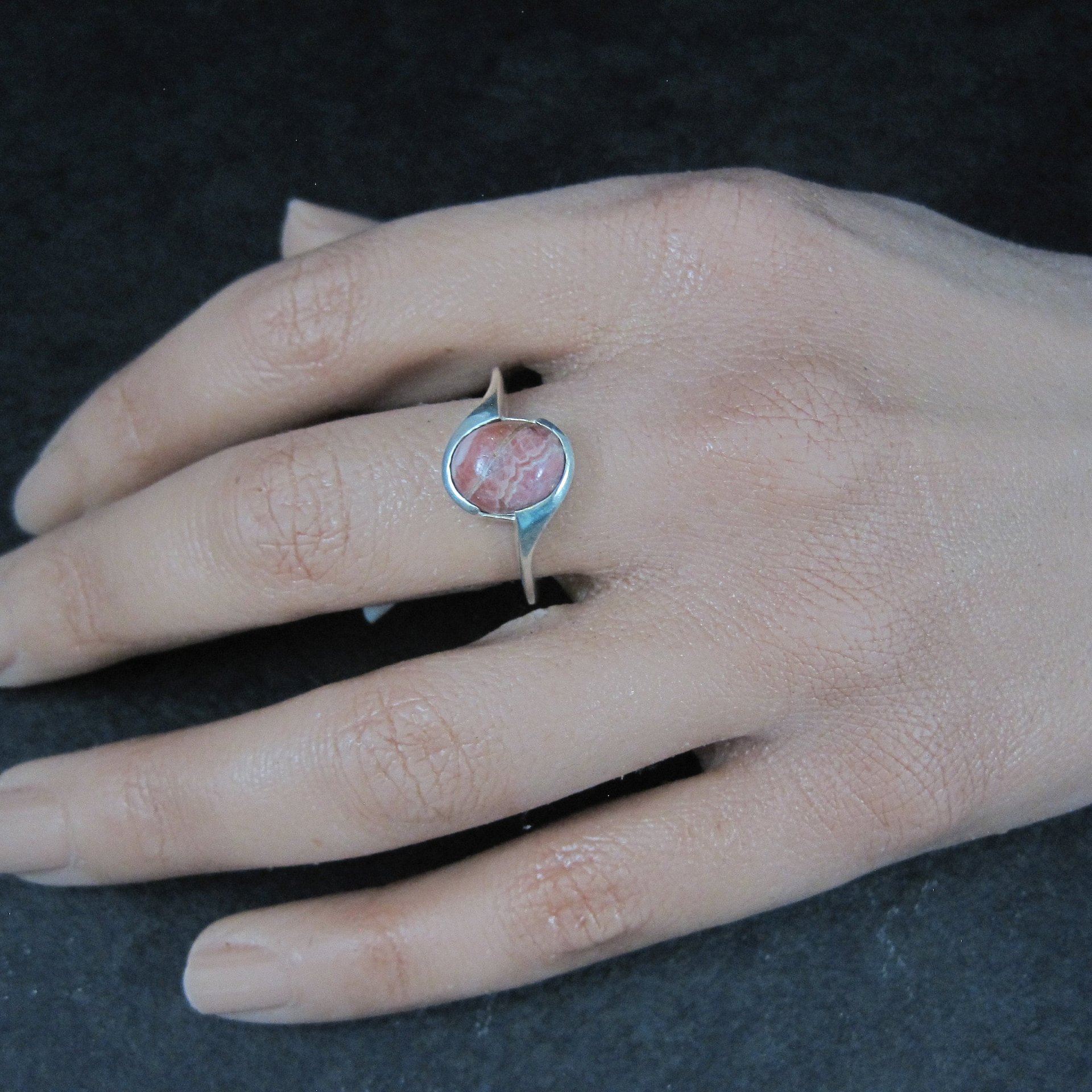 Dainty Estate Sterling Rhodochrosite Ring Size 9