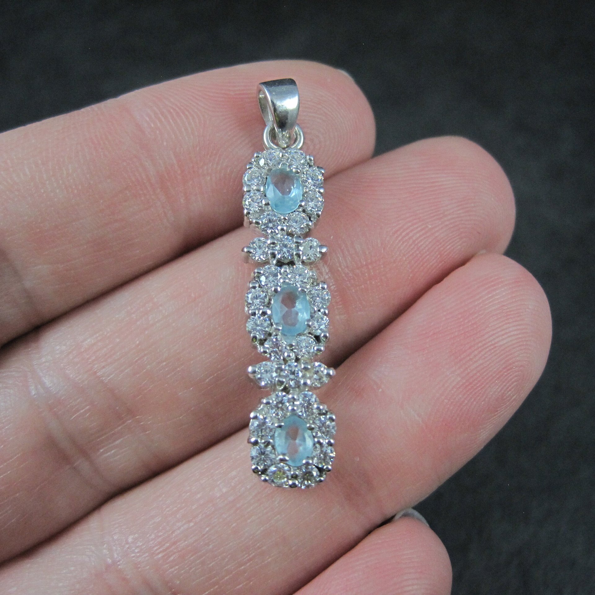 Vintage Sterling Topaz Cubic Zirconia Halo Pendant