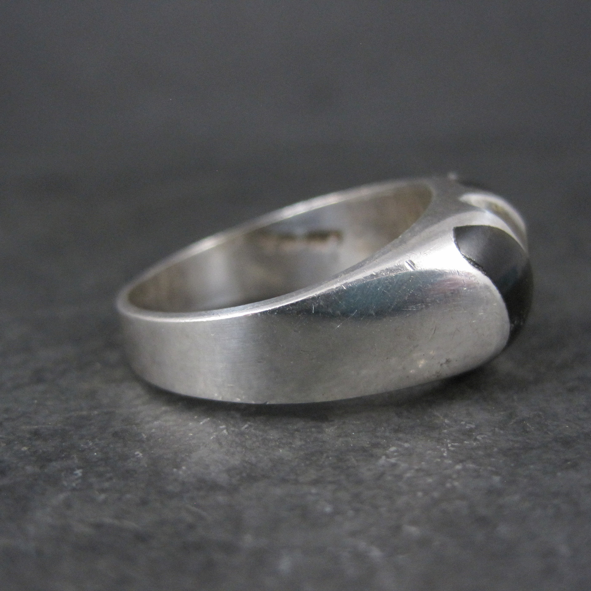 Vintage Mexican Sterling Onyx Inlay Ring Sizes 12.5 and 13.25