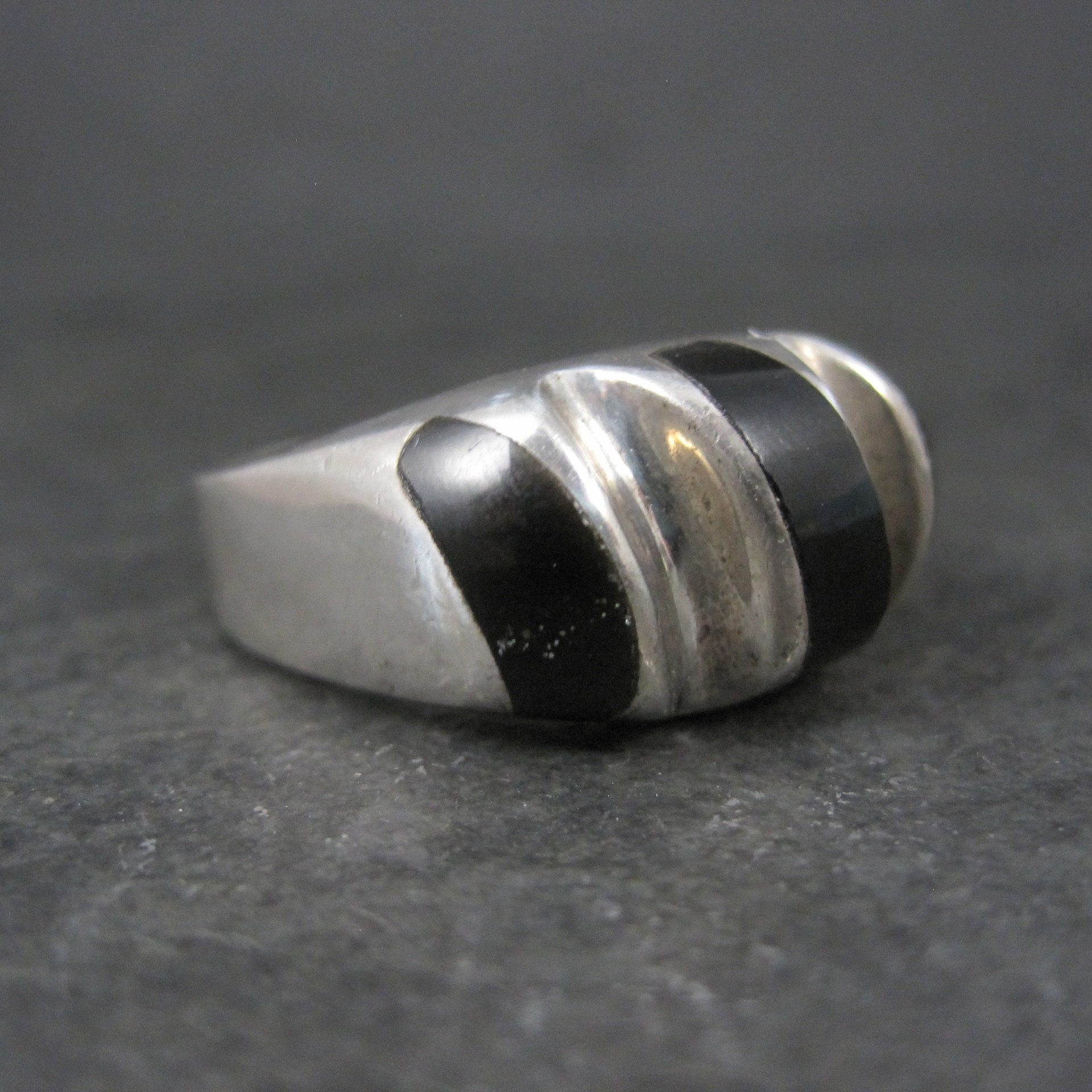 Vintage Mexican Sterling Onyx Inlay Ring Sizes 12.5 and 13.25