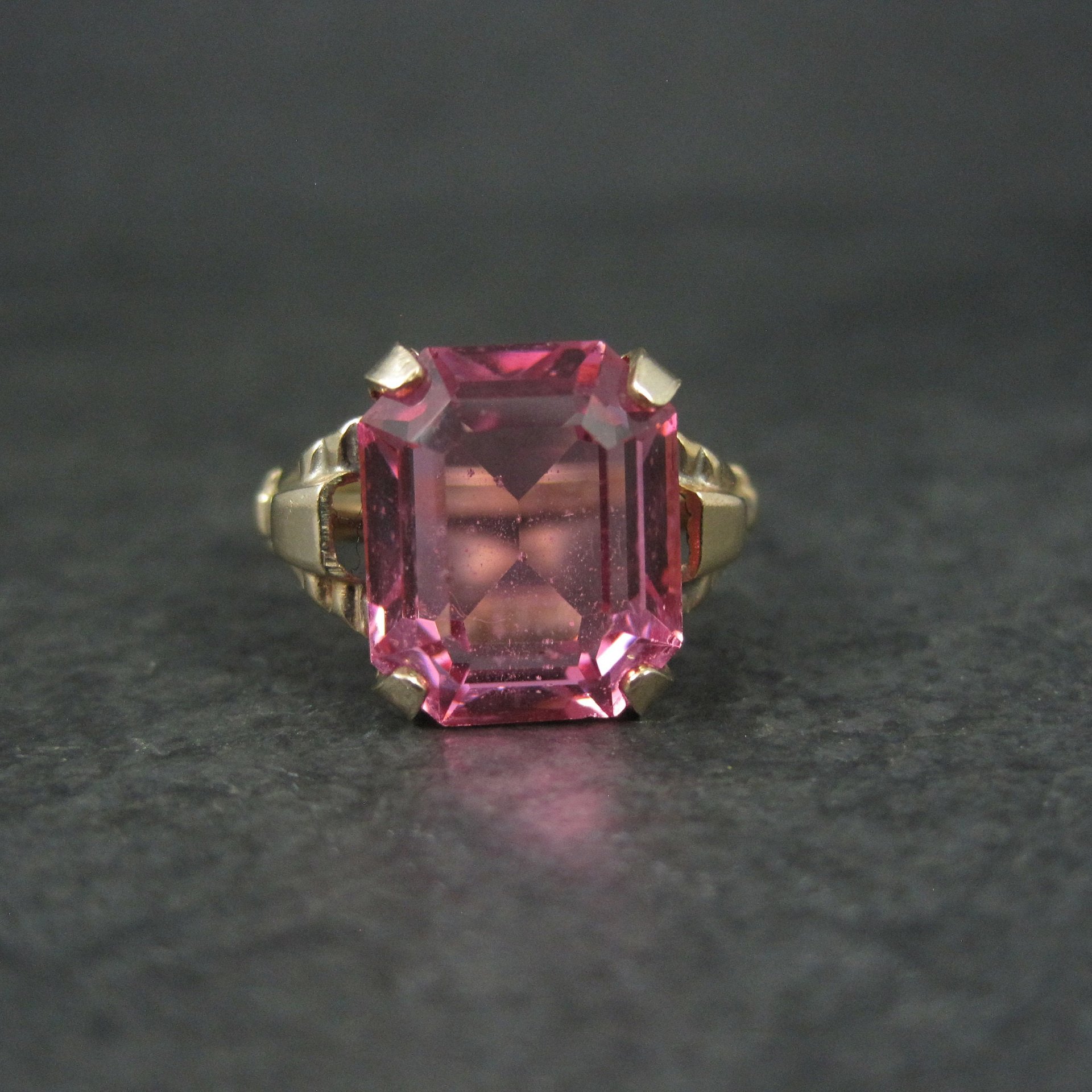Antique Gold Filled Pink Glass Ring Size 6 New Old Stock