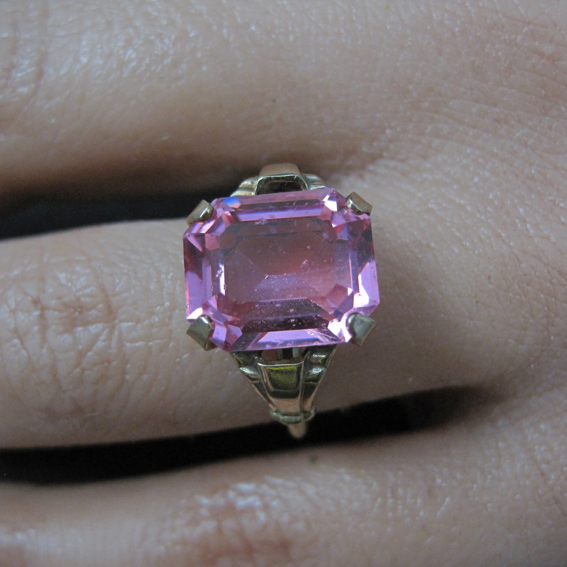 Antique Gold Filled Pink Glass Ring Size 6 New Old Stock