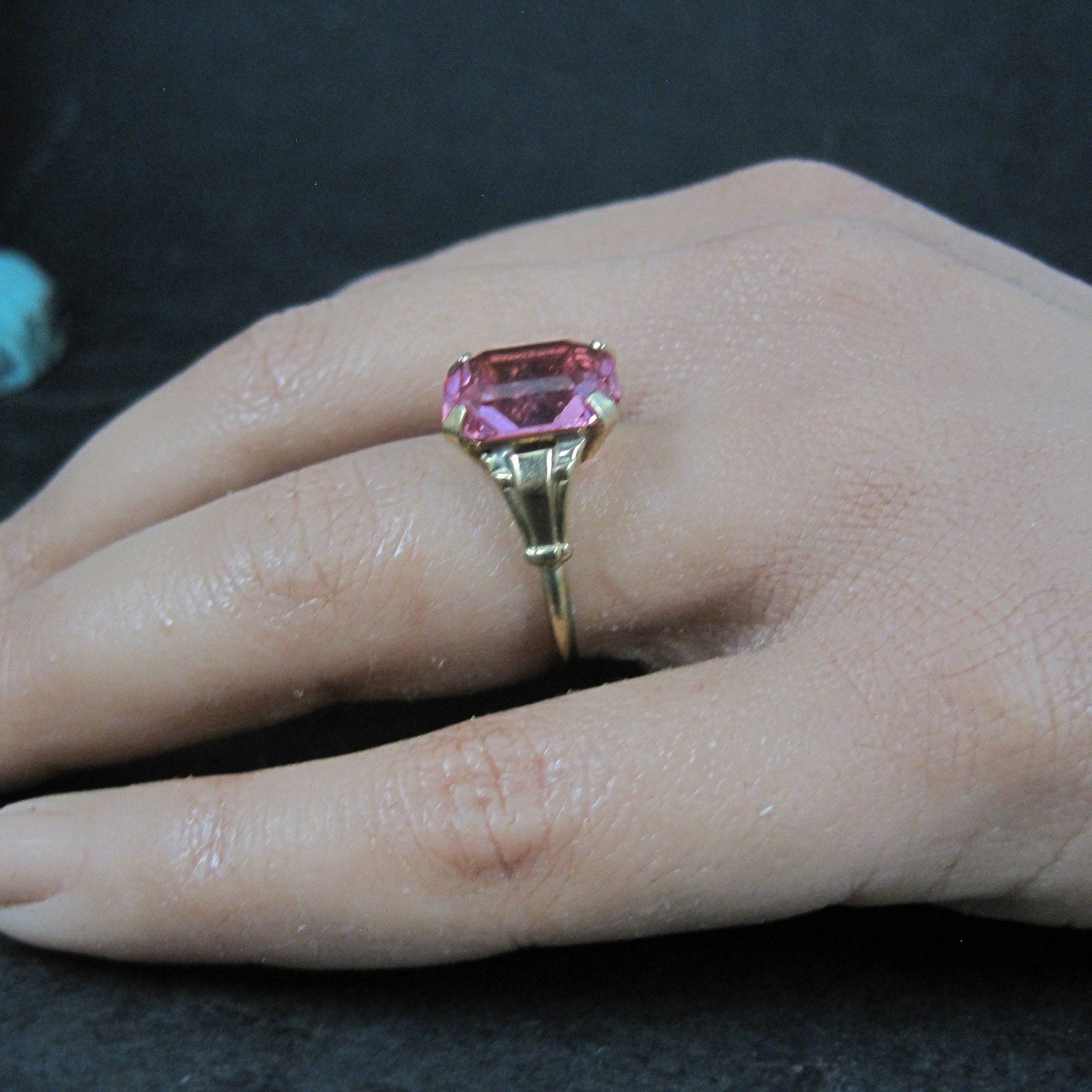Antique Gold Filled Pink Glass Ring Size 6 New Old Stock