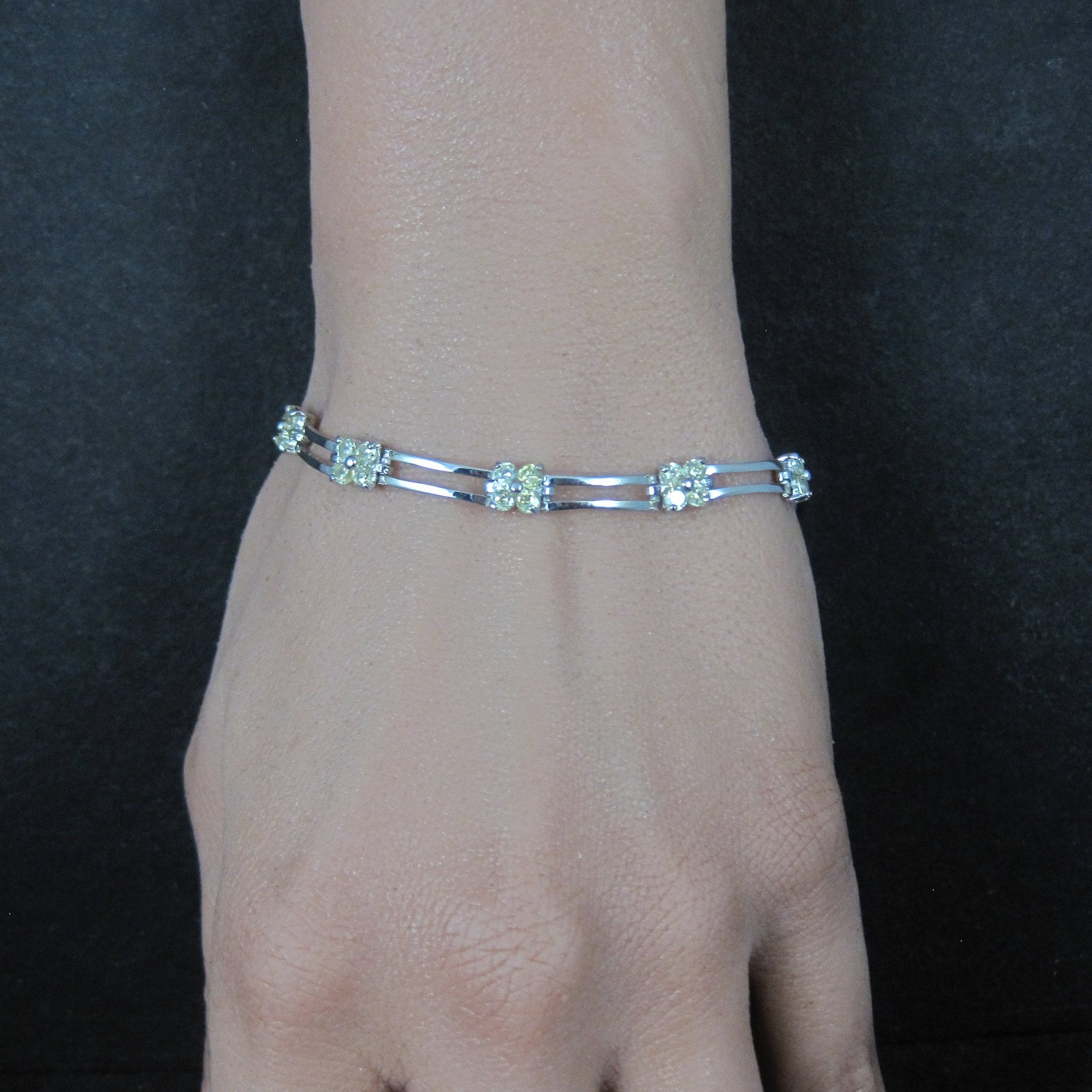 Vintage Sterling Yellow Cz Flower Bracelet 7.25 Inches