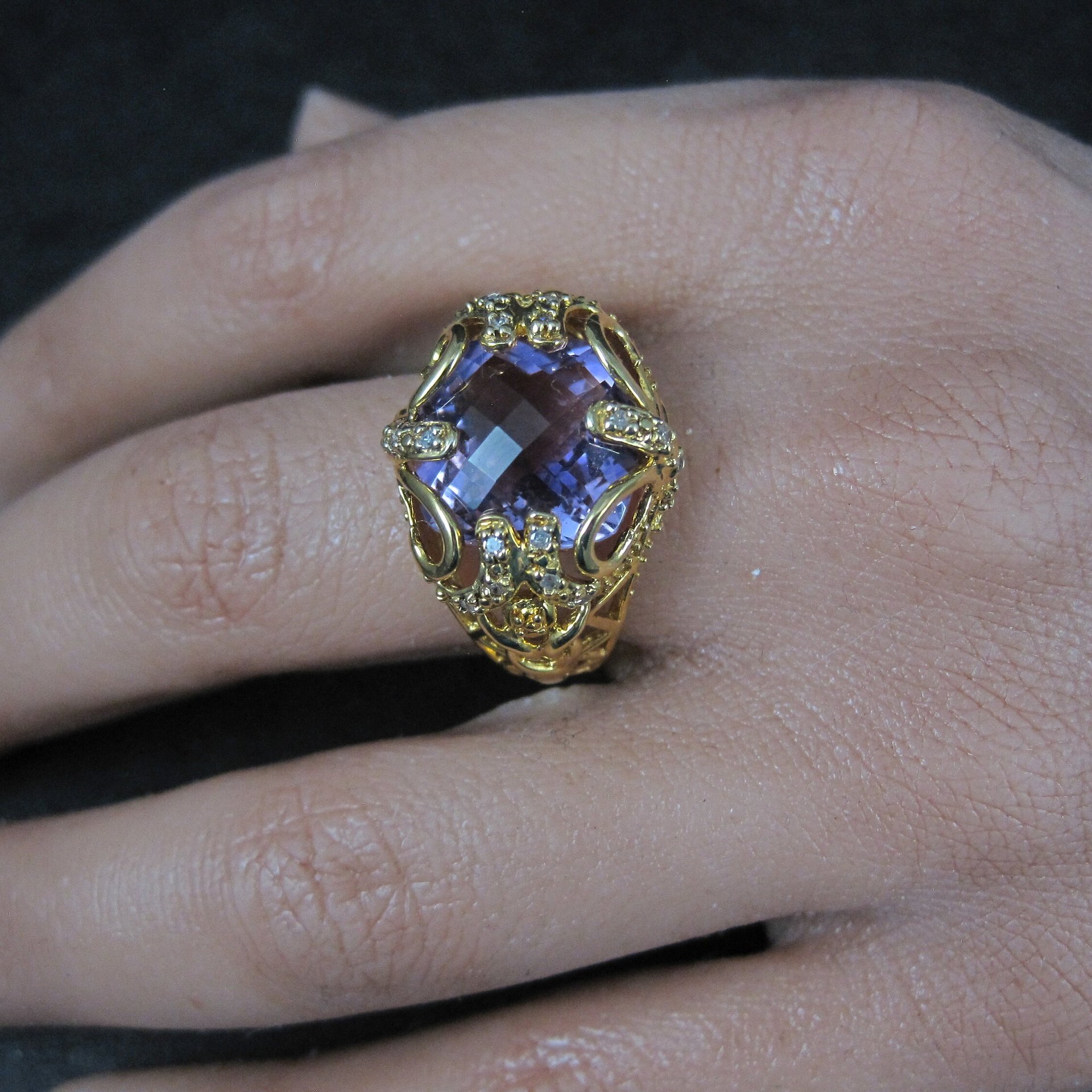 Vintage Vermeil Sterling Amethyst Diamond Ring Size 8