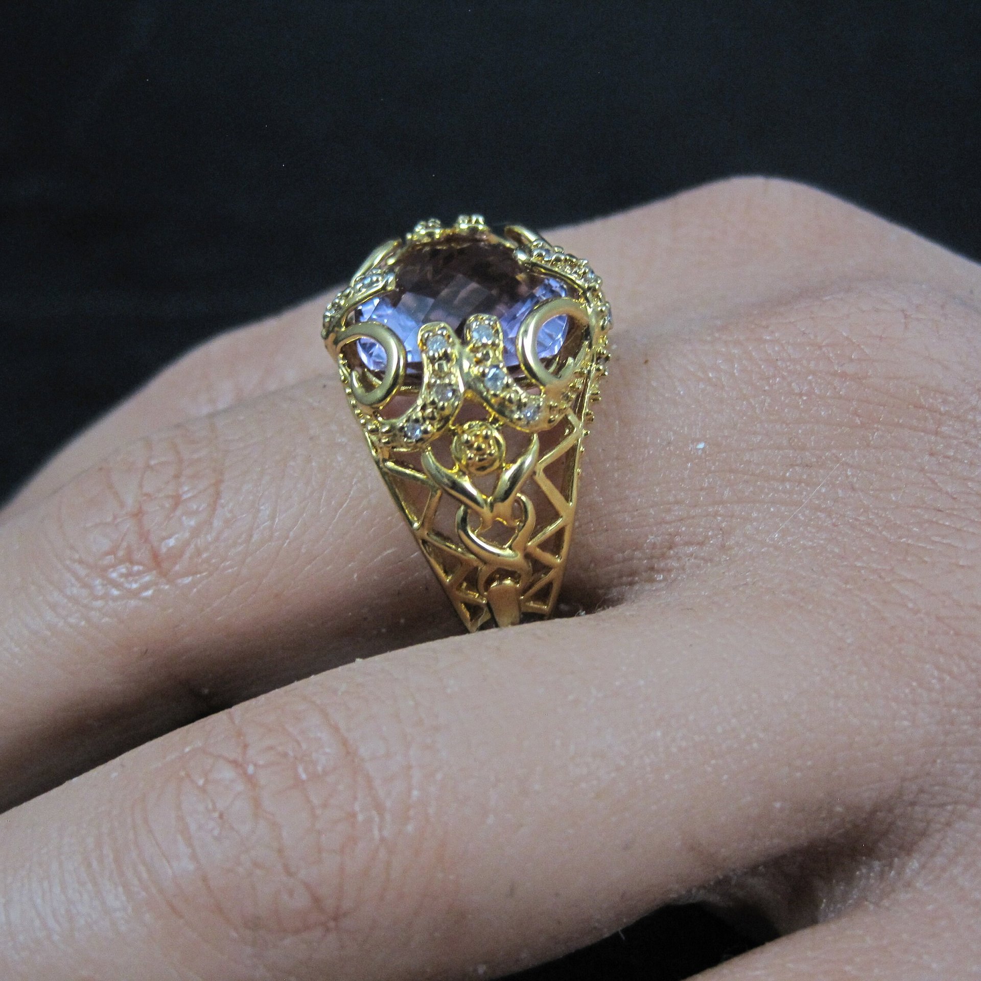 Vintage Vermeil Sterling Amethyst Diamond Ring Size 8