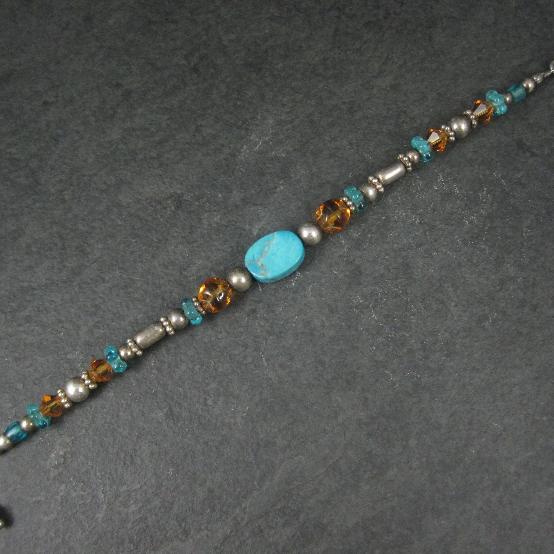 Vintage Sterling Turquoise Crystal Toggle Bracelet 7.5 Inches