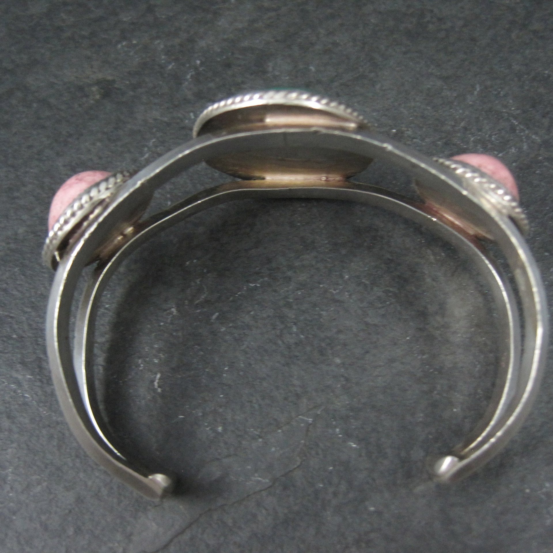 Heavy Southwestern Sterling Malachite Rhodonite Cuff Bracelet 6.25"