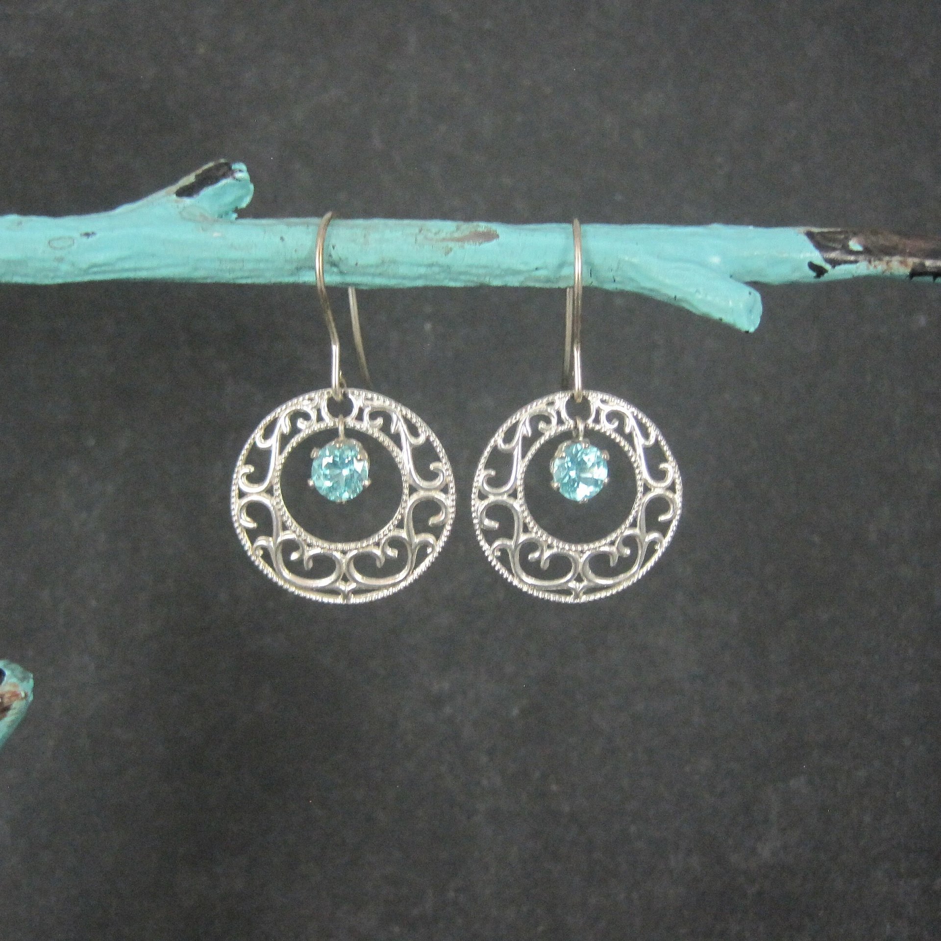 Vintage Filigree Blue Glass Earrings