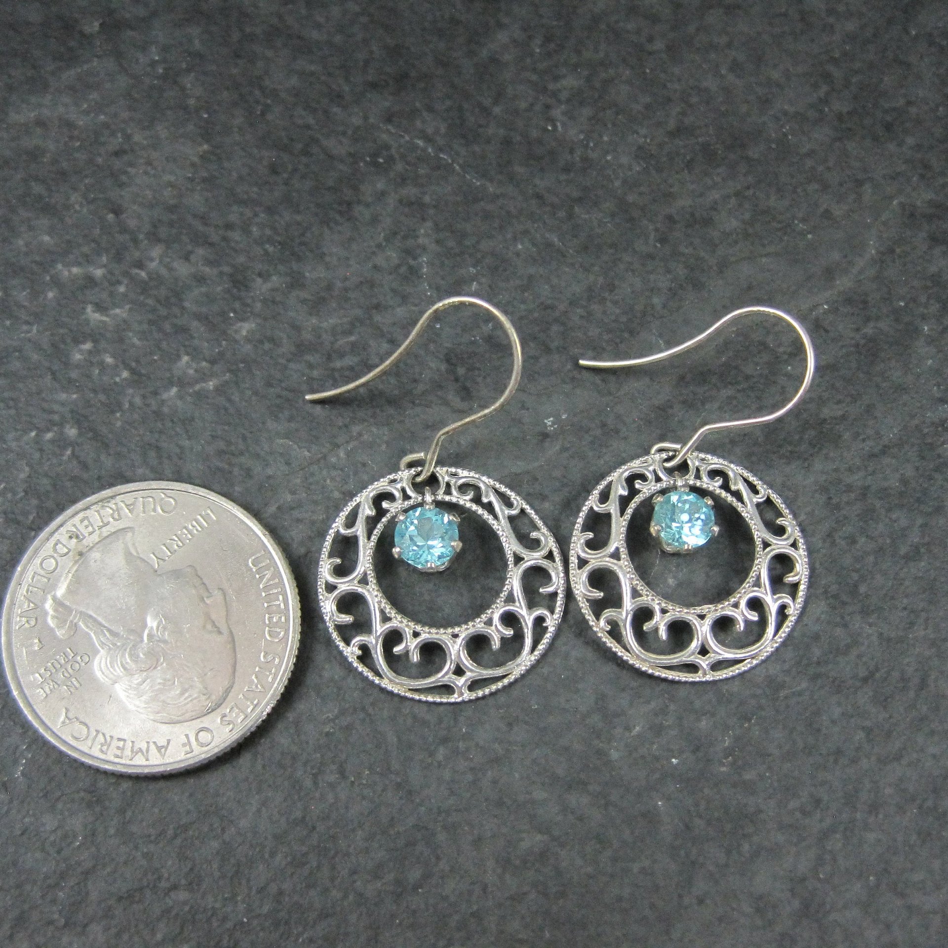 Vintage Filigree Blue Glass Earrings