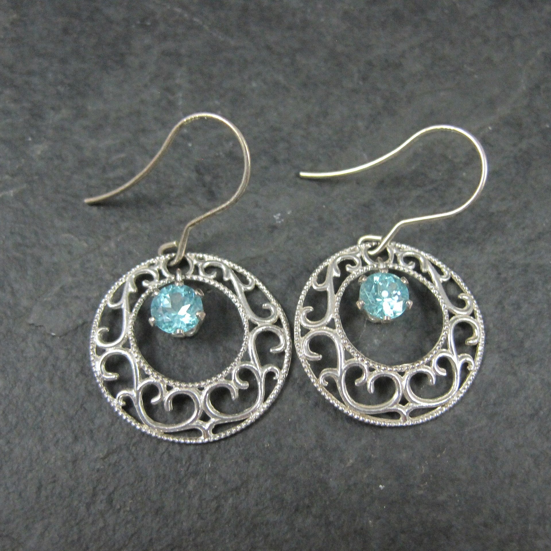 Vintage Filigree Blue Glass Earrings