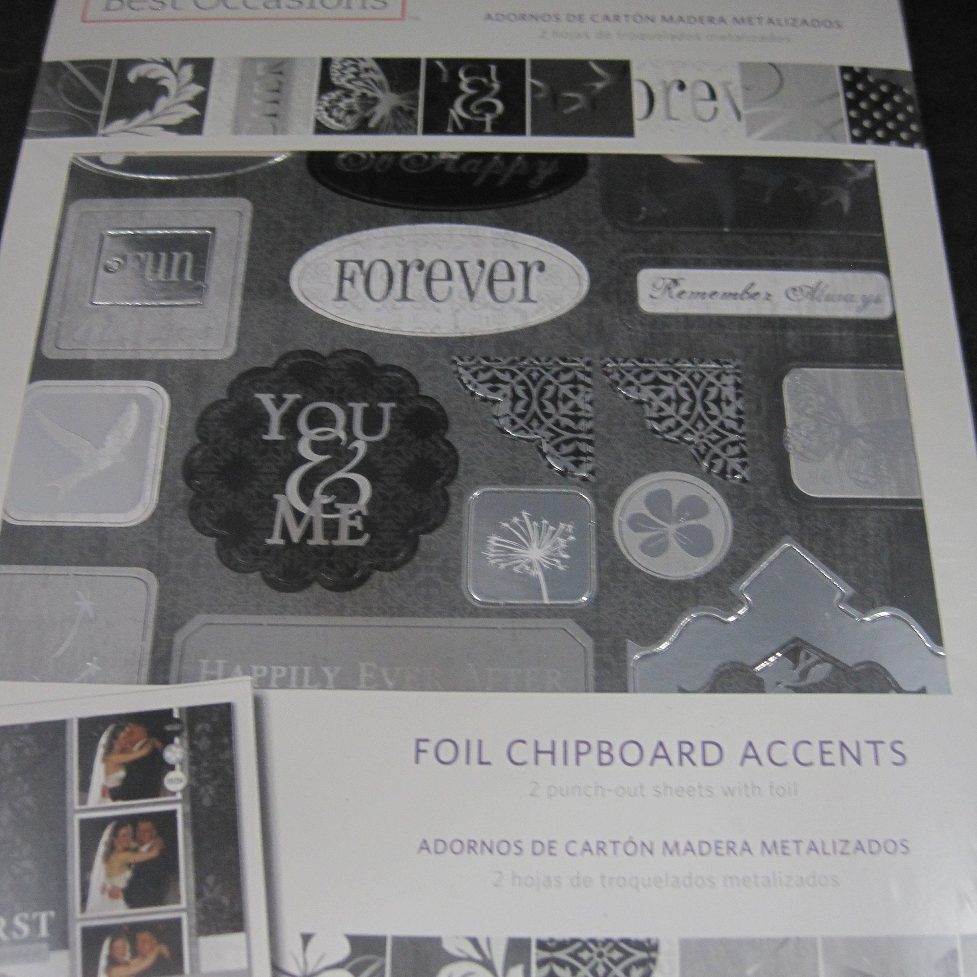Black Silver White Wedding Foil Chipboard Accents Scrapbooking