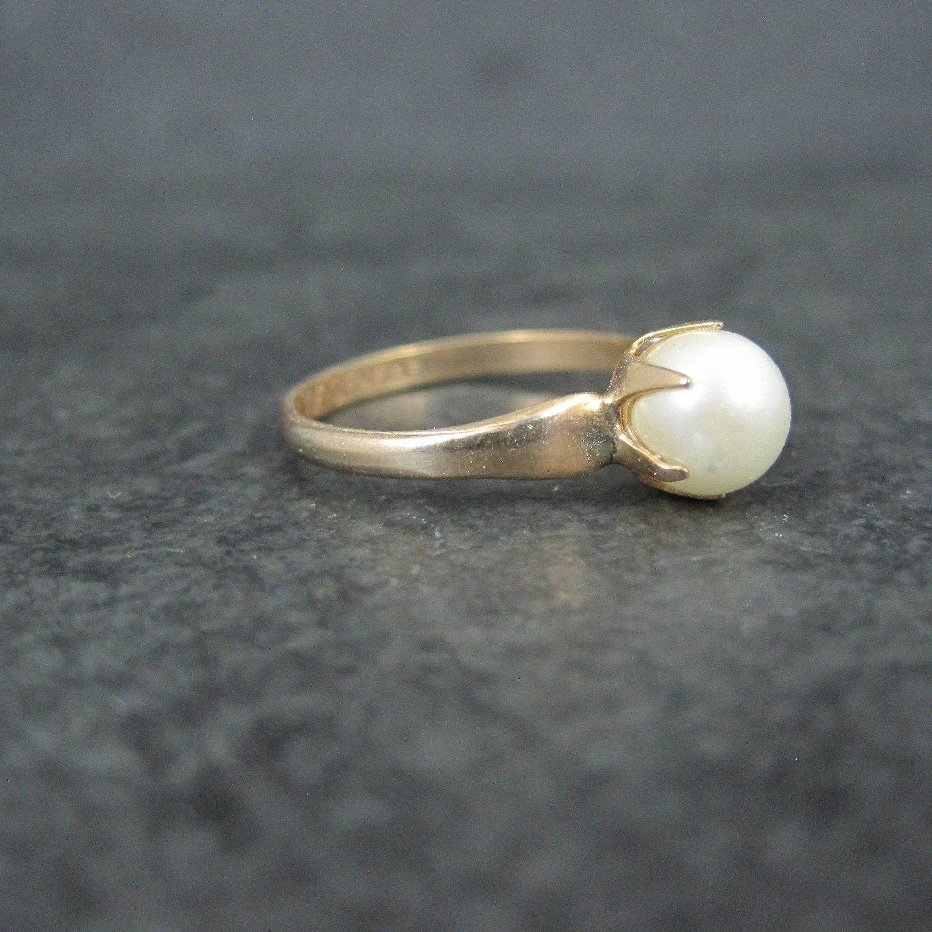 Vintage Gold Filled Pearl Solitaire Ring Old New Stock