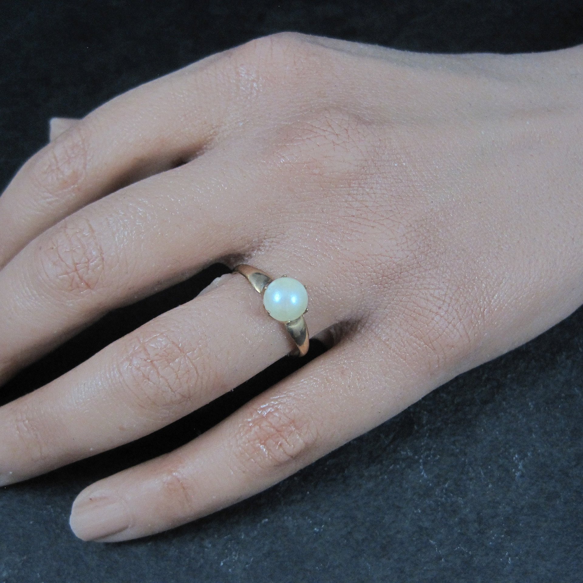 Vintage Gold Filled Pearl Solitaire Ring Old New Stock