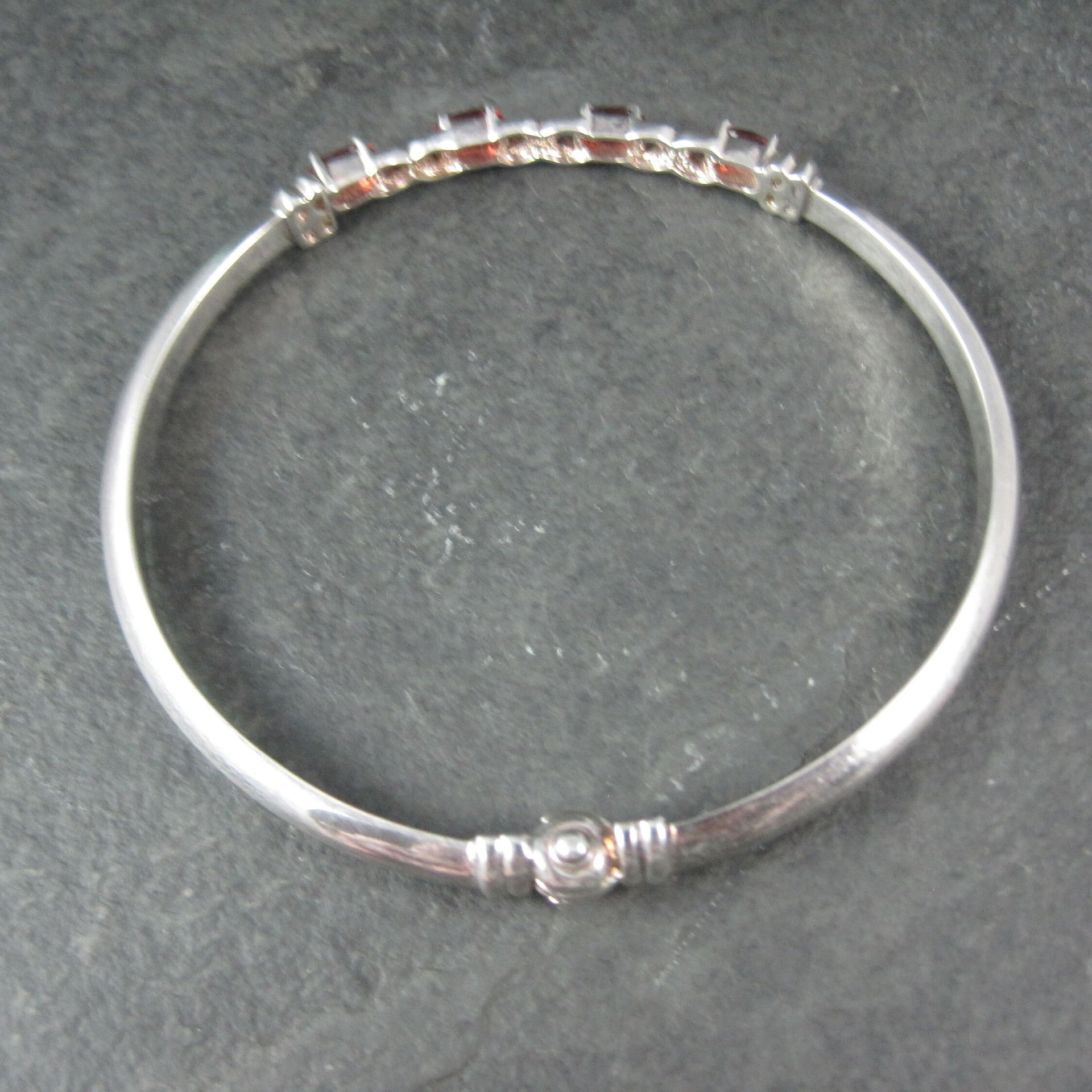 Vintage Sterling XO Garnet Bangle Bracelet 7.5 Inches