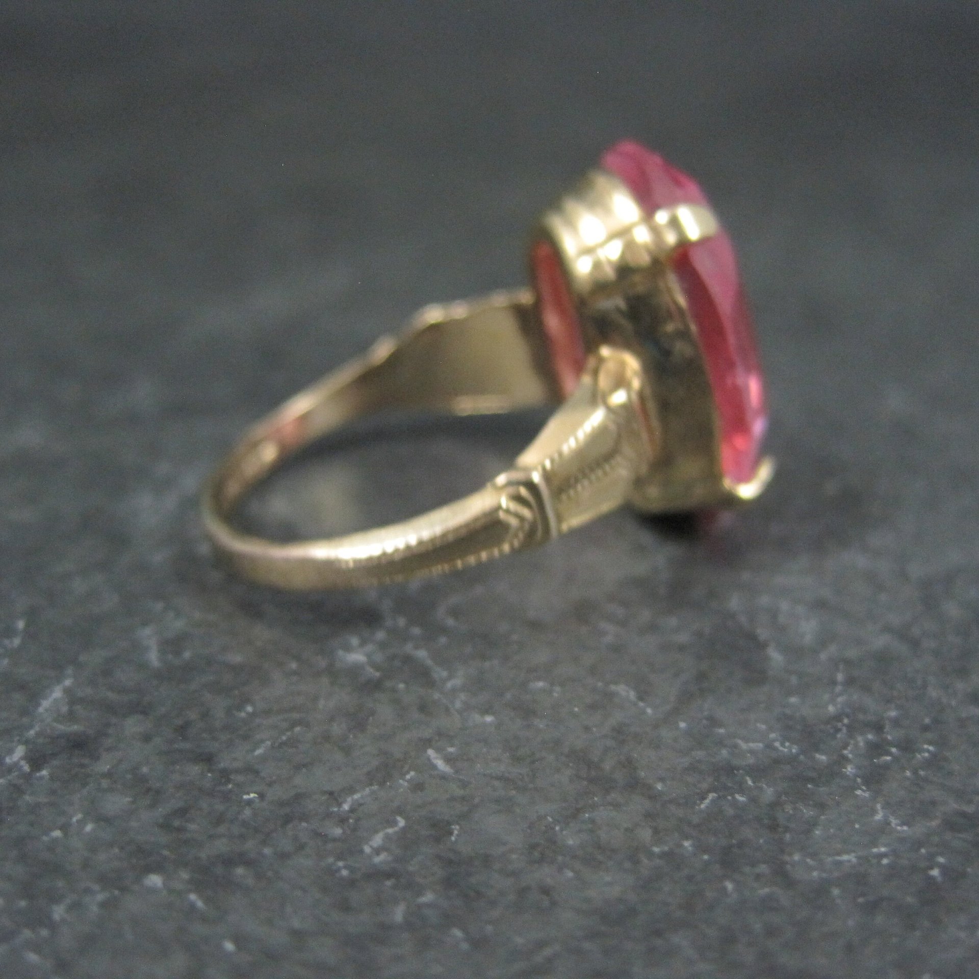Antique Gold Filled Pink Glass Ring Size 7